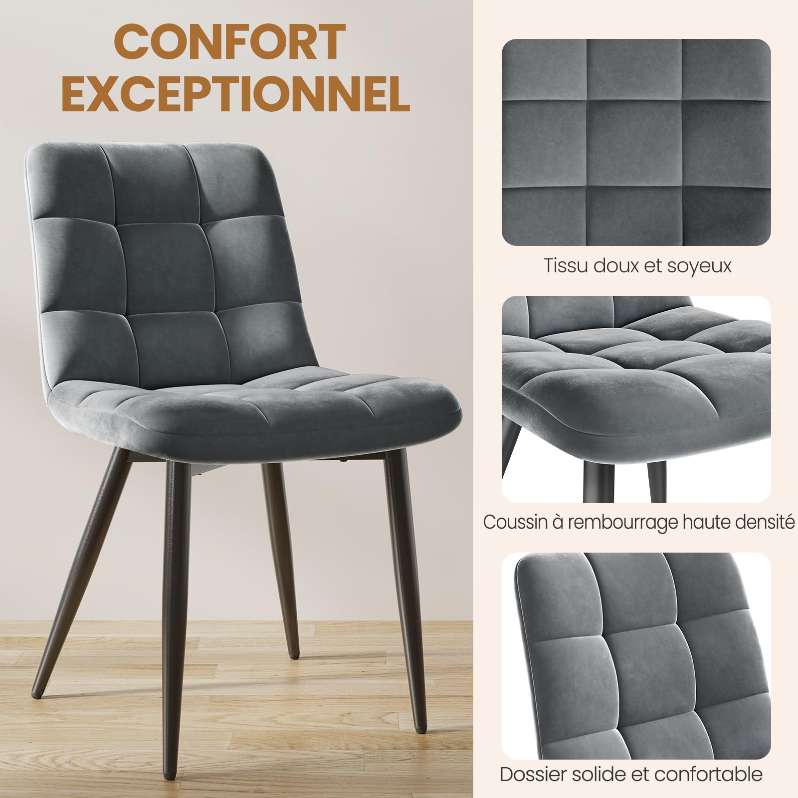 INRE Chaises de Salle à Manger Lot de 4 Gris Foncé