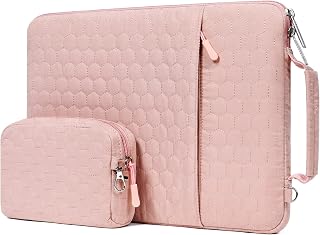 MOSISO Laptop Sleeve Compatible with MacBook Air/Pro, 13-13.3 inch Notebook,Compatible with MacBook Pro 14 inch 2023-2021 A2779 M2 A2442 M1, Hexagon Vertical Bag with Small Case&Side Handle&Belt, Pink