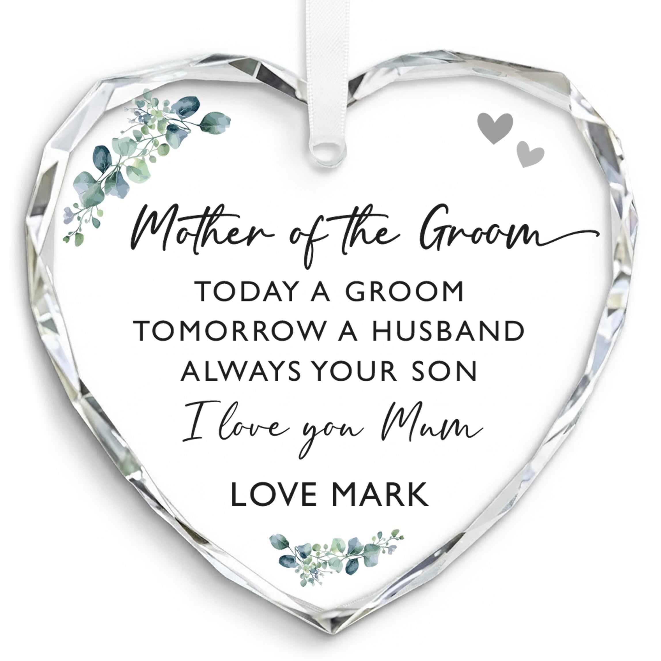 Beecreative Personalised Gift For Mother Of The Groom - Crystal Glass Hanging Ornament - Mum On Wedding Day Present From Son - With Keepsake Gift Bag