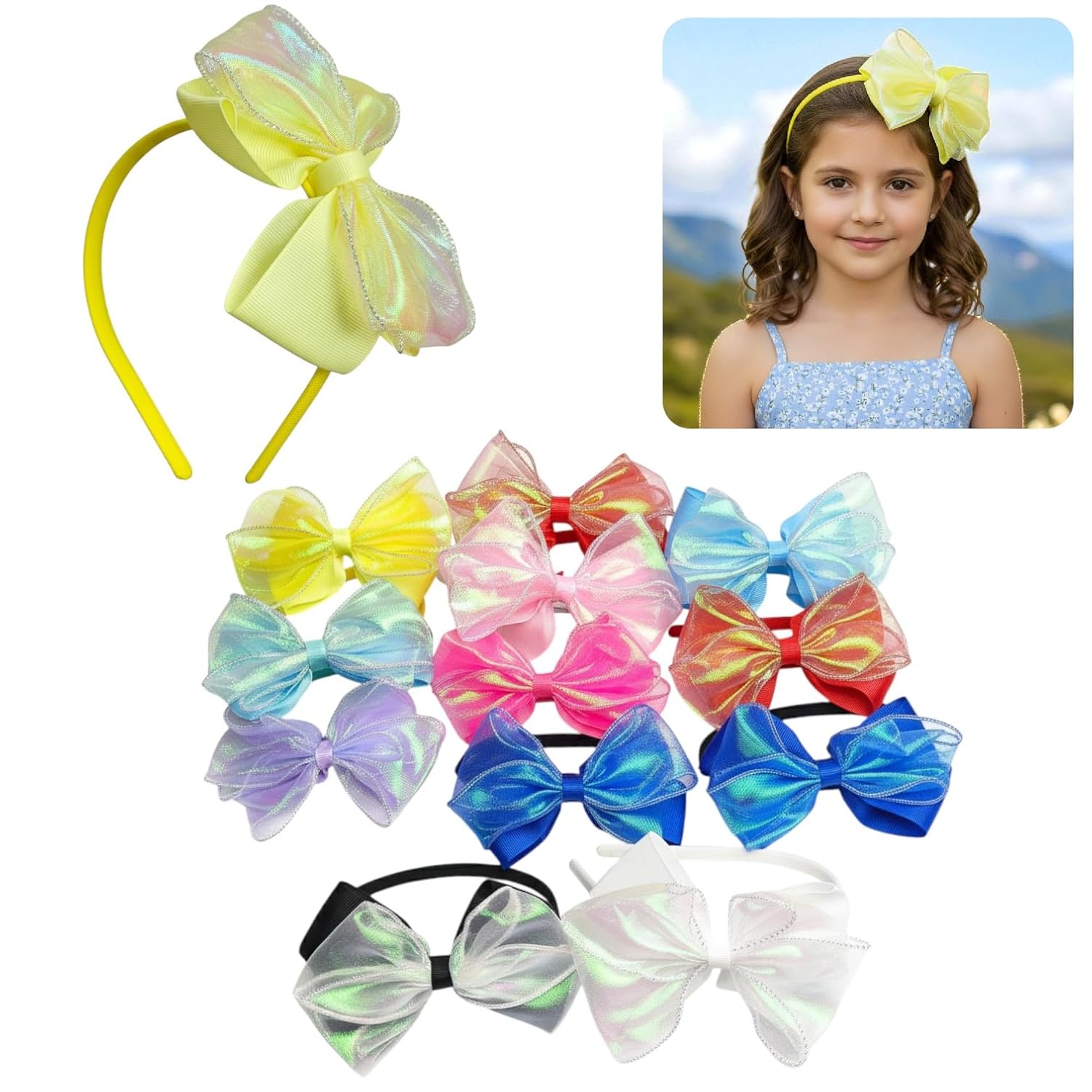 Arco Tiara Laço Infantil Organza Brilhante Acessório Cabelo Crianças Elegante Luxo Cores (PRETO)