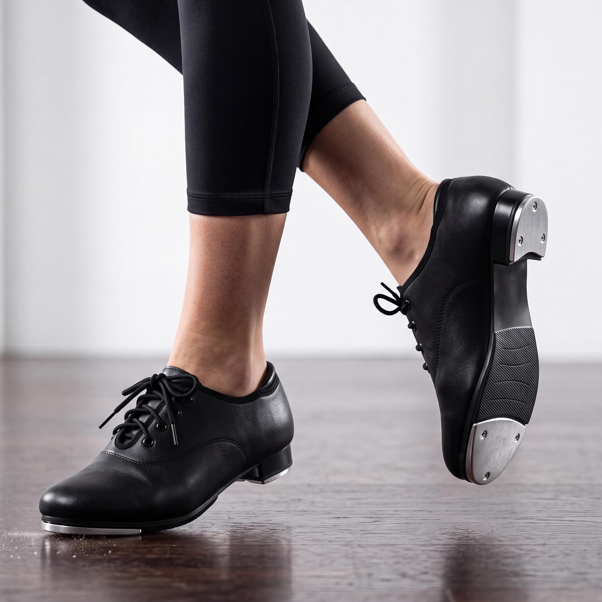 Stelle PU Leather Lace Up Tap scarpa per le donne scarpe da ballo per le donne, nero, 6.5 Women/5.5 Men