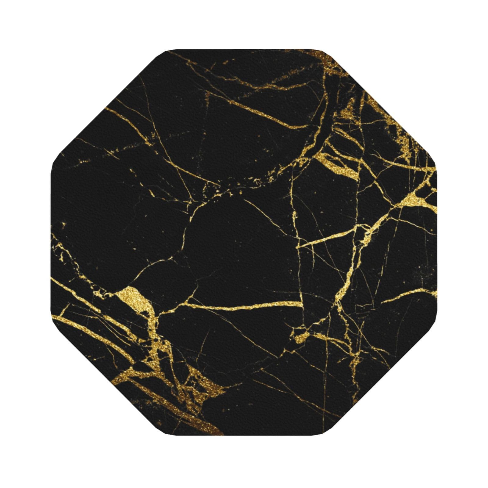 black and gold background PU Leather Coasters Set of 6 Octagon Drink Coasters