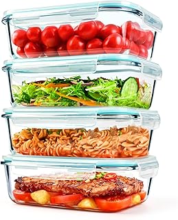 GEHE 4 Pack 52 oz Large Glass Food Storage Containers with Lids - Glass ...