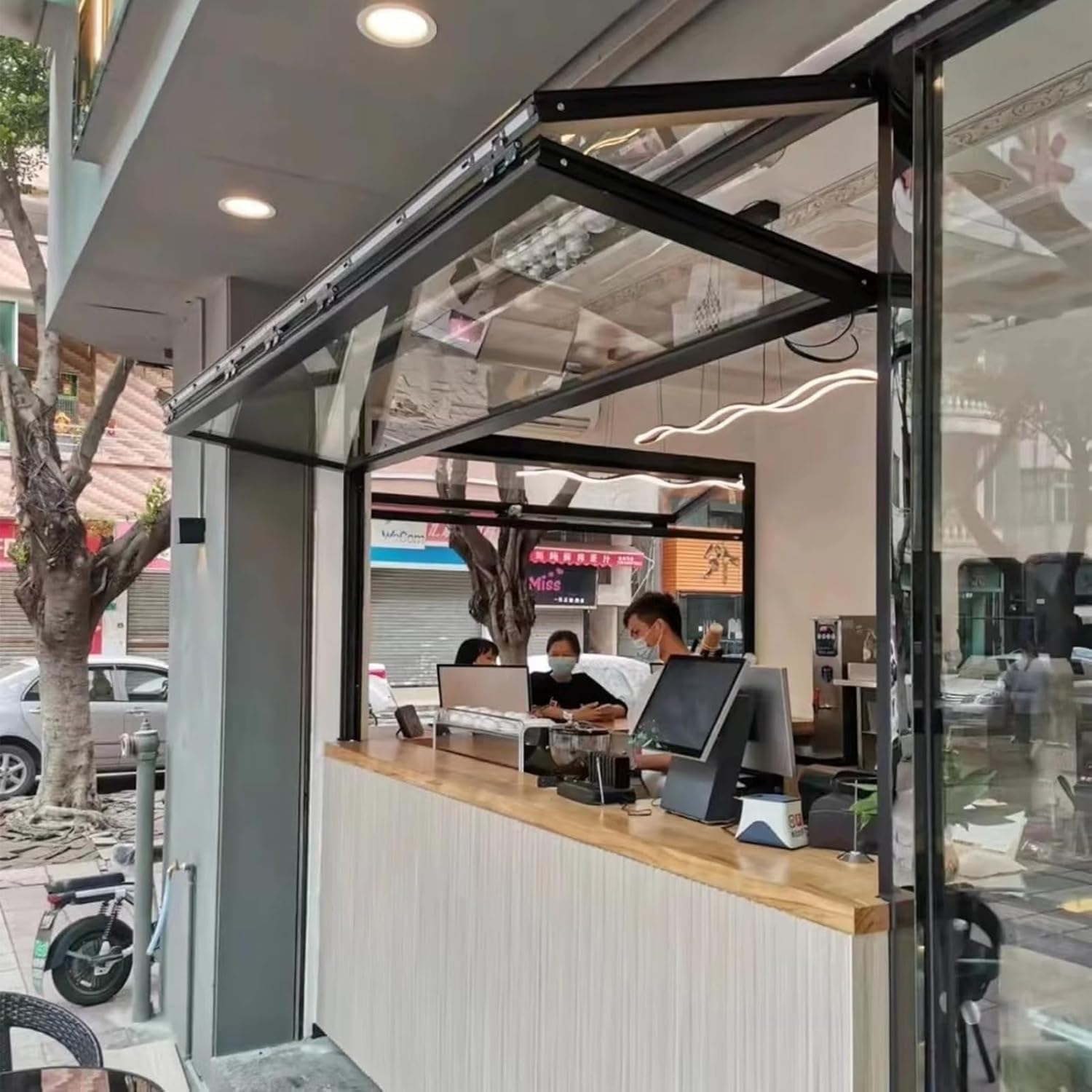 Custom Made Aluminum Window, Flush Mount Vertical Sliding Windows， Aluminum Ventilation Service Windows, Roll-up Type with Tempered Glass Outdoor Concession Window