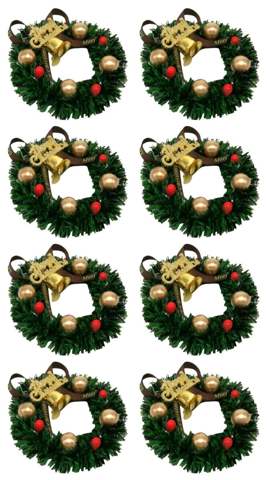 VOSAREA 8 Pezzi portacandele Natalizi votivi con Jingle Bell Bacche Mini Anelli Corona per Natale, Colonna portacandele Vacanze, Cena, centrotavola, Decorazione 6 cm