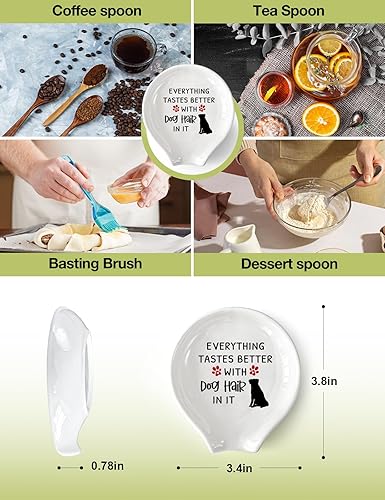 Miniatura 4 de WHING - Divertido soporte para cuchara de té de café de cerámica blanca, todo sabe mejor con pelo de perro, decoración de estación de café,