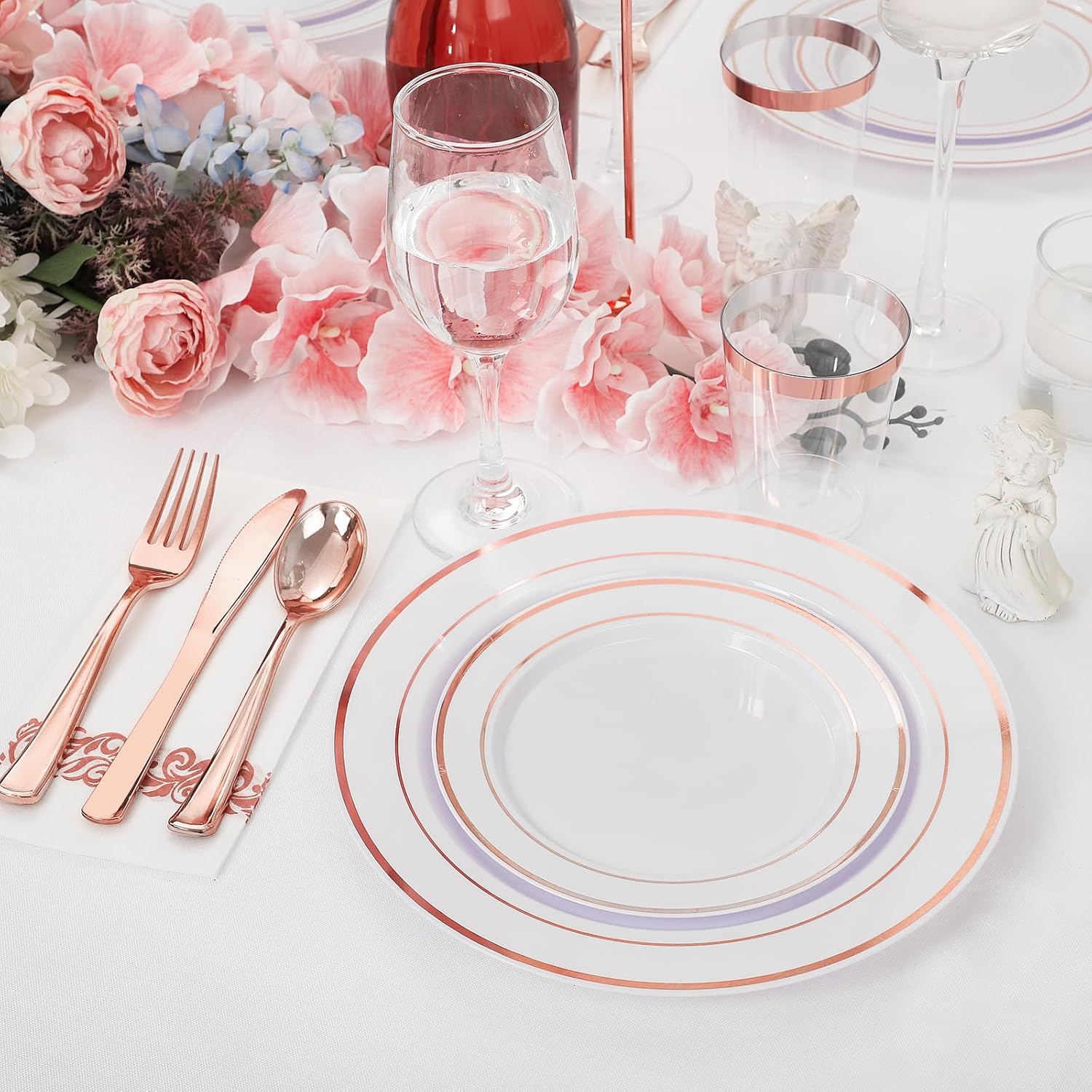 Supernal 200pcs Rose Gold Plastic Dinnerware included Disposable Flatware& Plastic Party Plates Disaposable Cups and Napkins,Perfect for Valentine's Day Mother's Day and Easter - Image 6