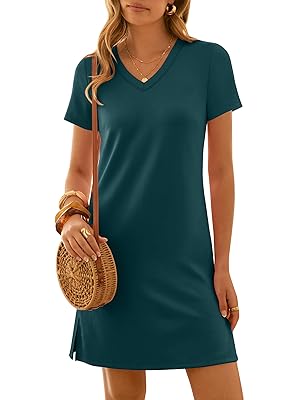 ANRABESS Summer Dress for Women 2026 Beach Vacation Clothes Short Sleeve V Neck Casual T Shirt Sundresses Travel Holiday