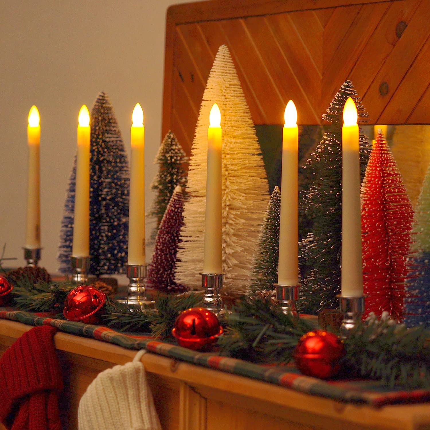 Raycare Pack of 9 LED Window Candles with Remote Timer, Flameless Taper Candles Battery Operated with Warm White Flickering Light, 7.9 Inches Taper Candlesticks with Holders(Batteries not Included)