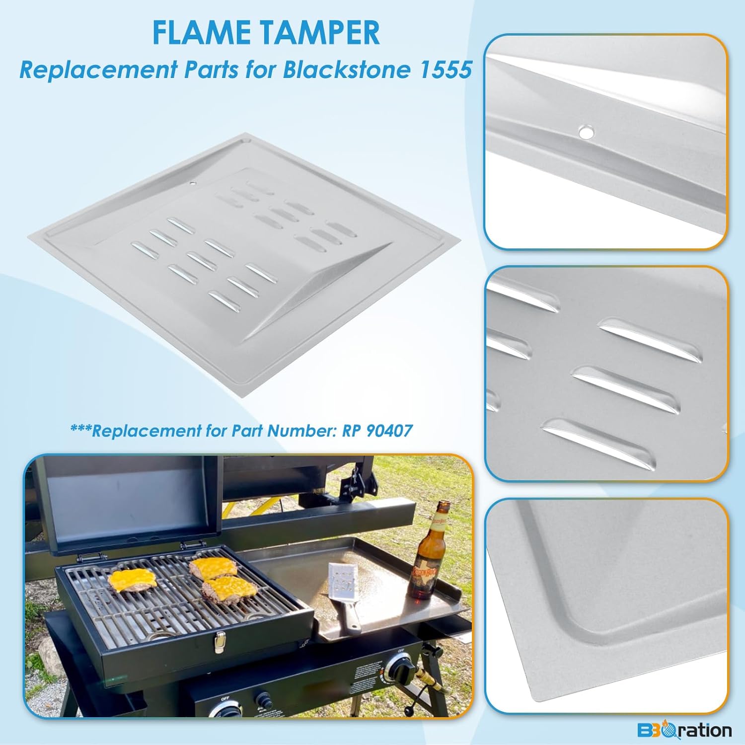 Flame Tamper Grill Parts for Blackstone Tailgater 1555, RP 90407 Heat Shield for Blackstone 1555 Tailgater Grill Box
