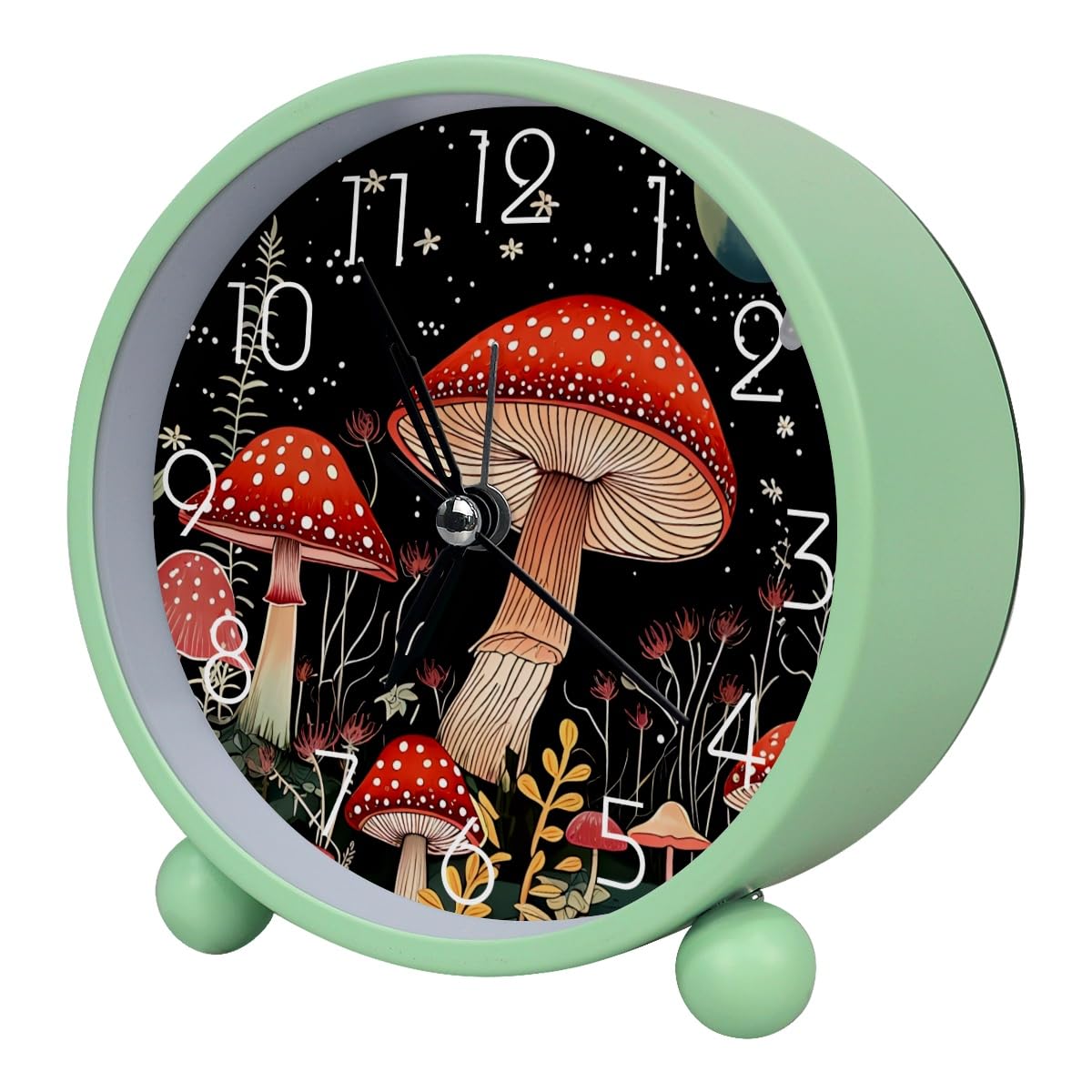 Luoweisi Analog Alarm Clock Mushroom, Silent Non-Ticking with Night Light, Battery Operated, Round Desk Alarm Clock for Office, Bedroom, Elderly, Adults, Children, Student Gifts