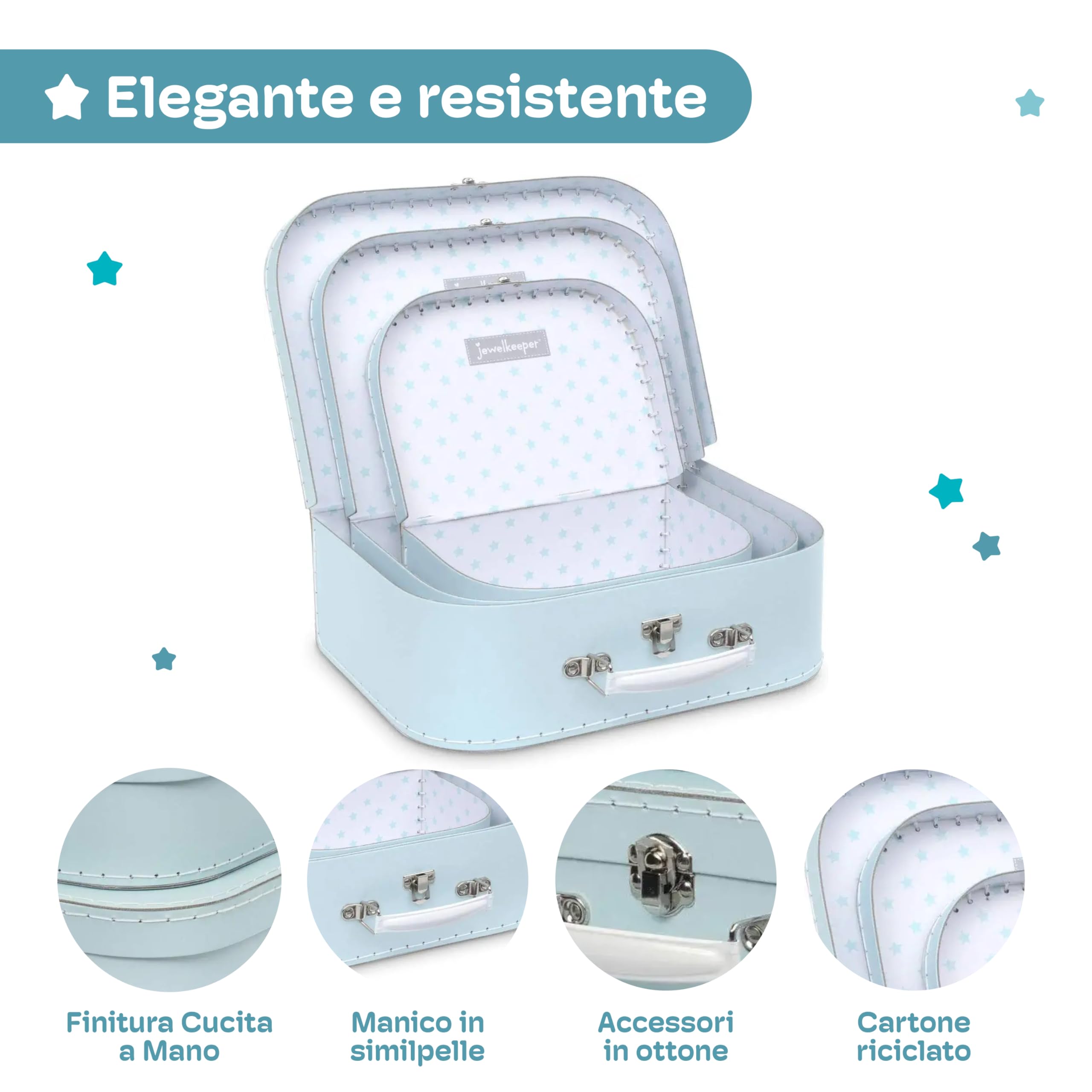 Jewelkeeper - Valigie in Cartoncino, Set da 3 – Scatole Regalo Portaoggetti Impilabili per Compleanno Matrimonio Natale Nursery Ufficio Decorazione Vetrine Giocattoli Foto - Disegno Pastello Azzurro