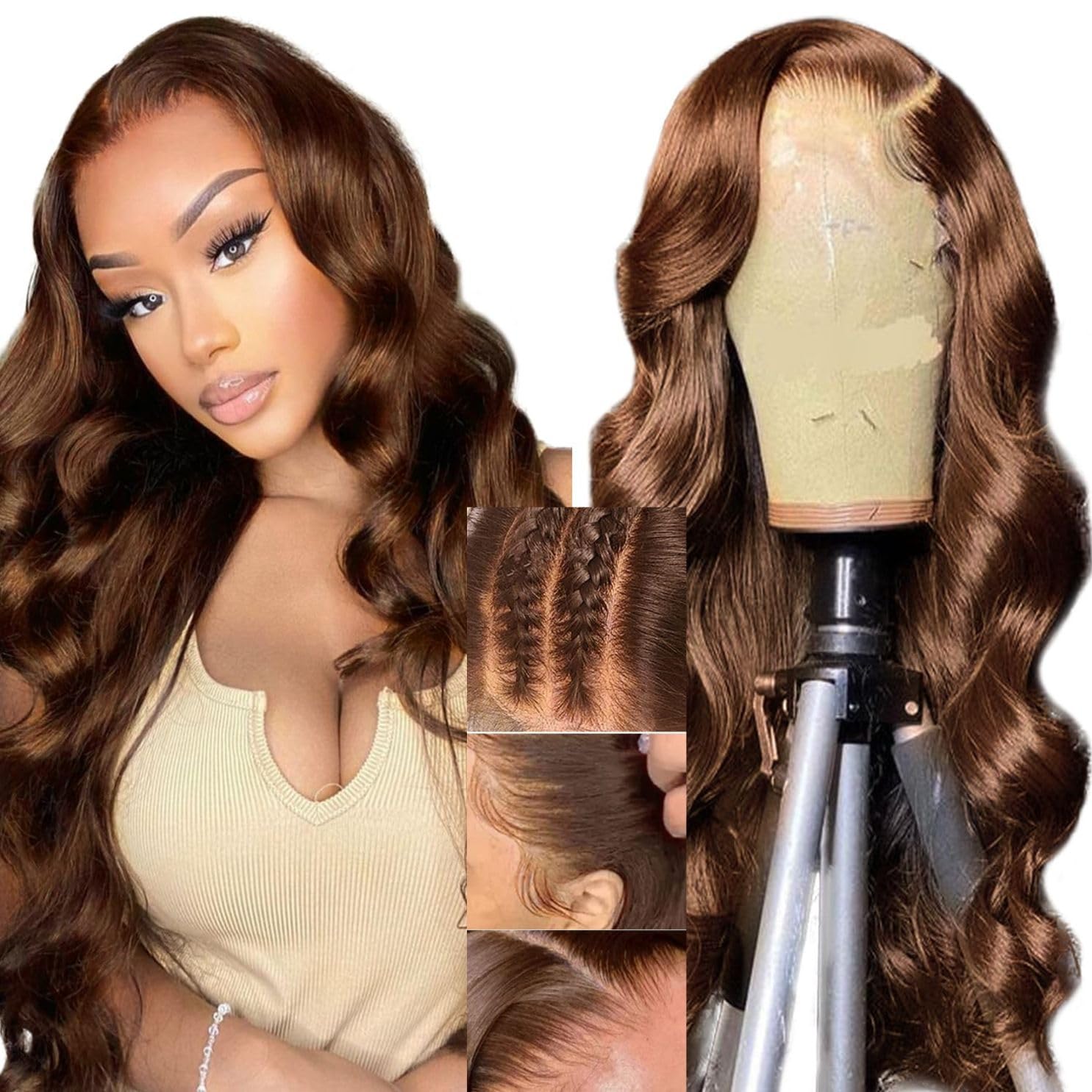 Sponsored Ad – 13x4 Lace Front 12A Premium Human Hair Wig 180% Density Body Wave, Brazilian Remy Hair Lace Frontal Wig Pre Plucked with Baby Hair for Women 26 inch (Chocolate Brown #4)