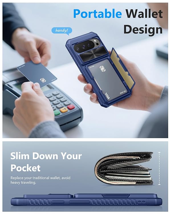 ATATOO for Google Pixel 10 Pro XL Case Wallet with HD Tempered Glass Screen Protector [2 Pack], Card Holder, Slide Camera Cover, Drop Protection, Hard Case for Google Pixel 10 Pro XL 6.8", Blue by ATATOO - Used condition - Image 6