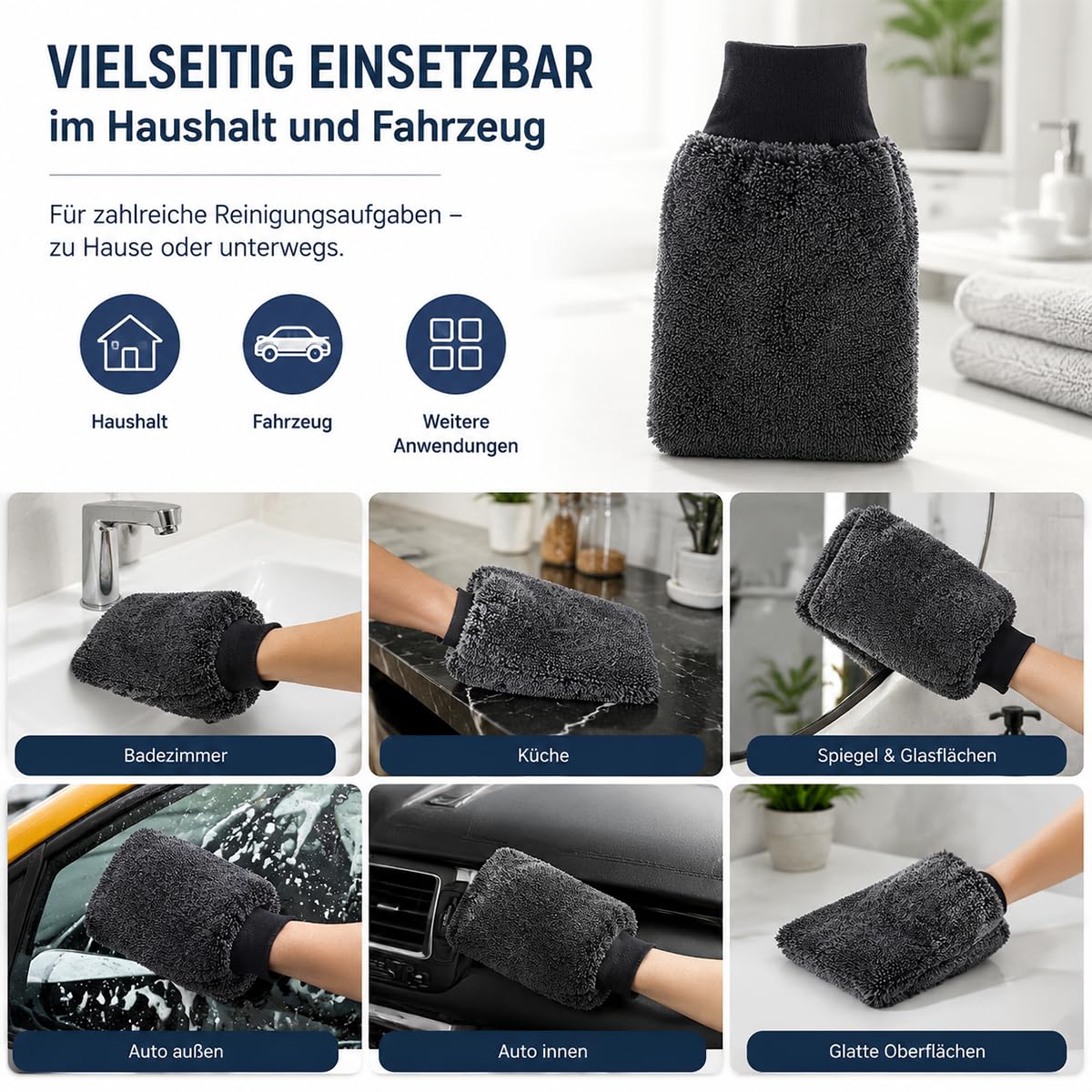 DZ'HUE Ultra Wipes Dry Gloves Absorbent Microfibre, Waschhandschuh, Händehandtuch, Mikrofaser, Multifunktions Reinigungstuch, Sanfte Reinigung, für Fensterputzen, Auto & Haushalt (6 Stück)