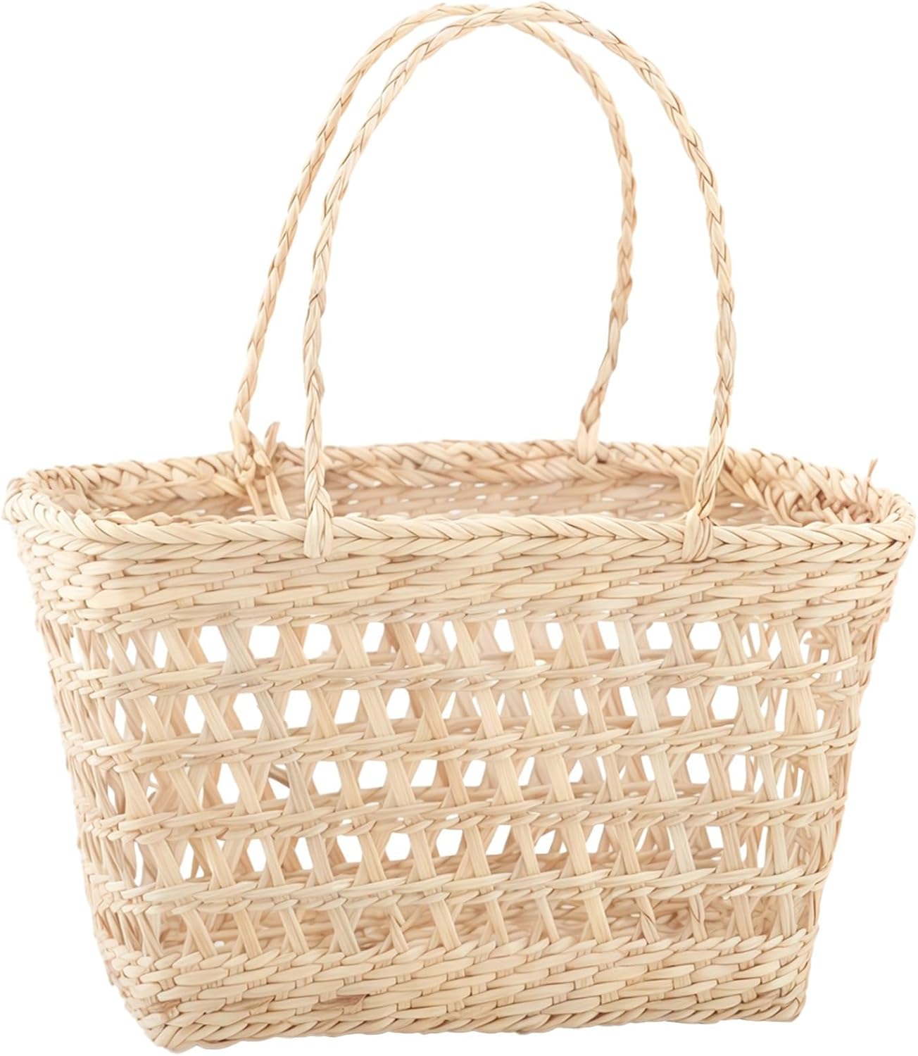 Wicker Picnic Basket Handle, Natural Handcrafted Grass Woven Storage, Square Design, Large Capacity, For Camping Picnics Outdoor Activities