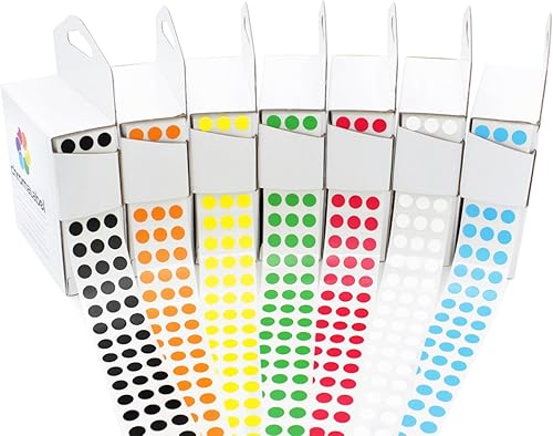 ChromaLabel Kit de etiquetas de puntos de código de color estándar de 025 pulgadas 7 colores surtidos 1000 pegatinas por caja dispensadora