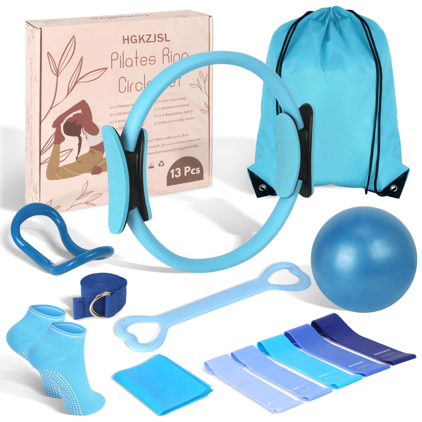 Home Pilates Essentials Kit for Women,Pilates Equipment Set with 9 Inch Yoga Ball,Figure 8 Resistance Band,Pilates Bands & Accessories,Pilates Ring and Ball Set for Beginners Home Workouts