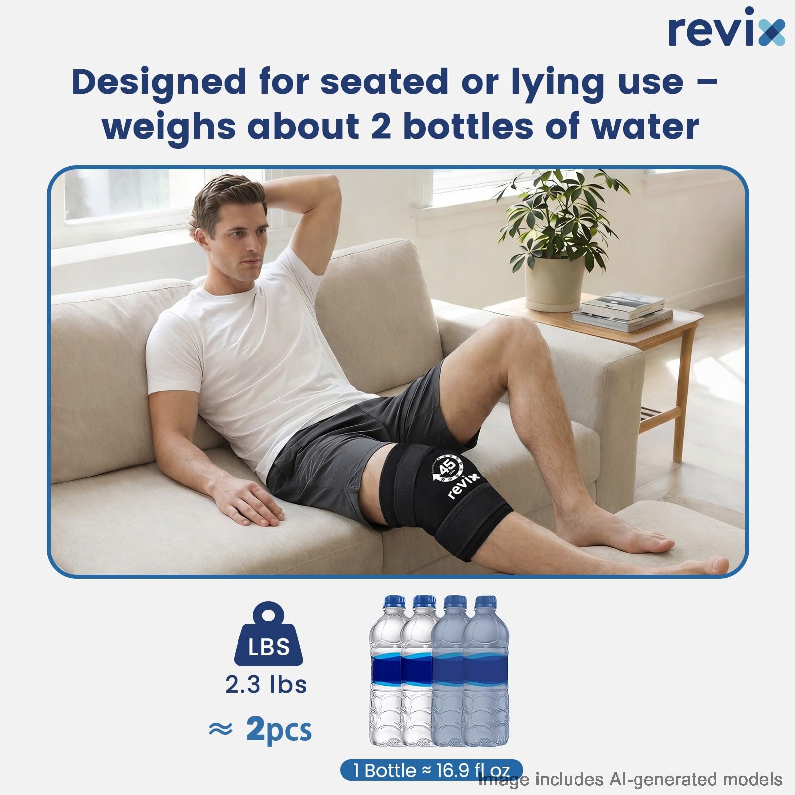 REVIX Extra Large Knee Ice Pack, bolsa de hielo para rodilla con 45 minutos de duración, diseño de gel con rejilla de hielo, terapia de frío para pantorrillas y brazos (50,8×27,1cm, 2 unidades)