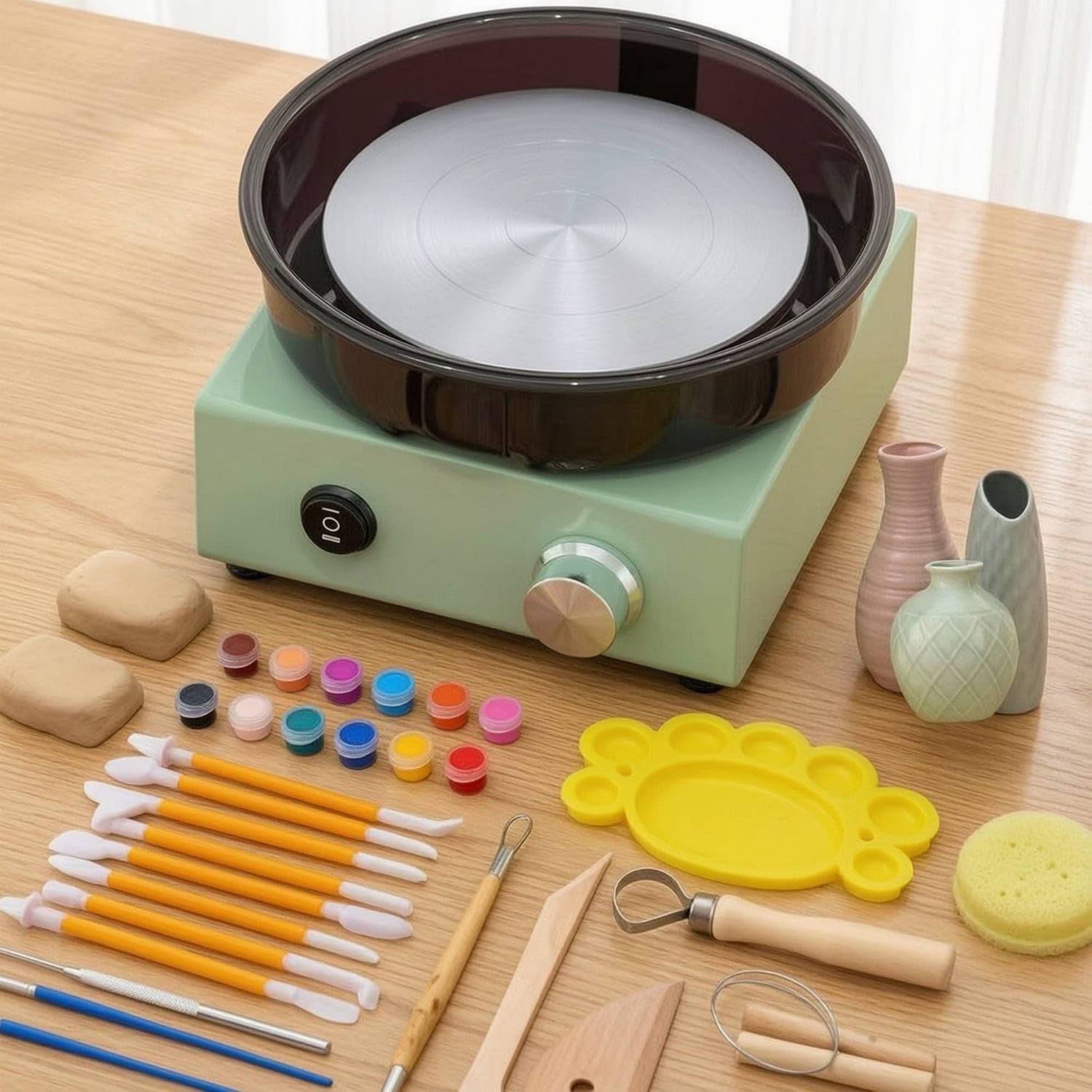 Compact Tabletop Pottery Wheel Beginner-Friendly Pottery Wheel with Splash Tray Detachable Clay Turntable Kit DIY for Beginners, Hobbyists, Kids, Home Studio, Crafting, Classroom, Pottery Wheel-picture-23