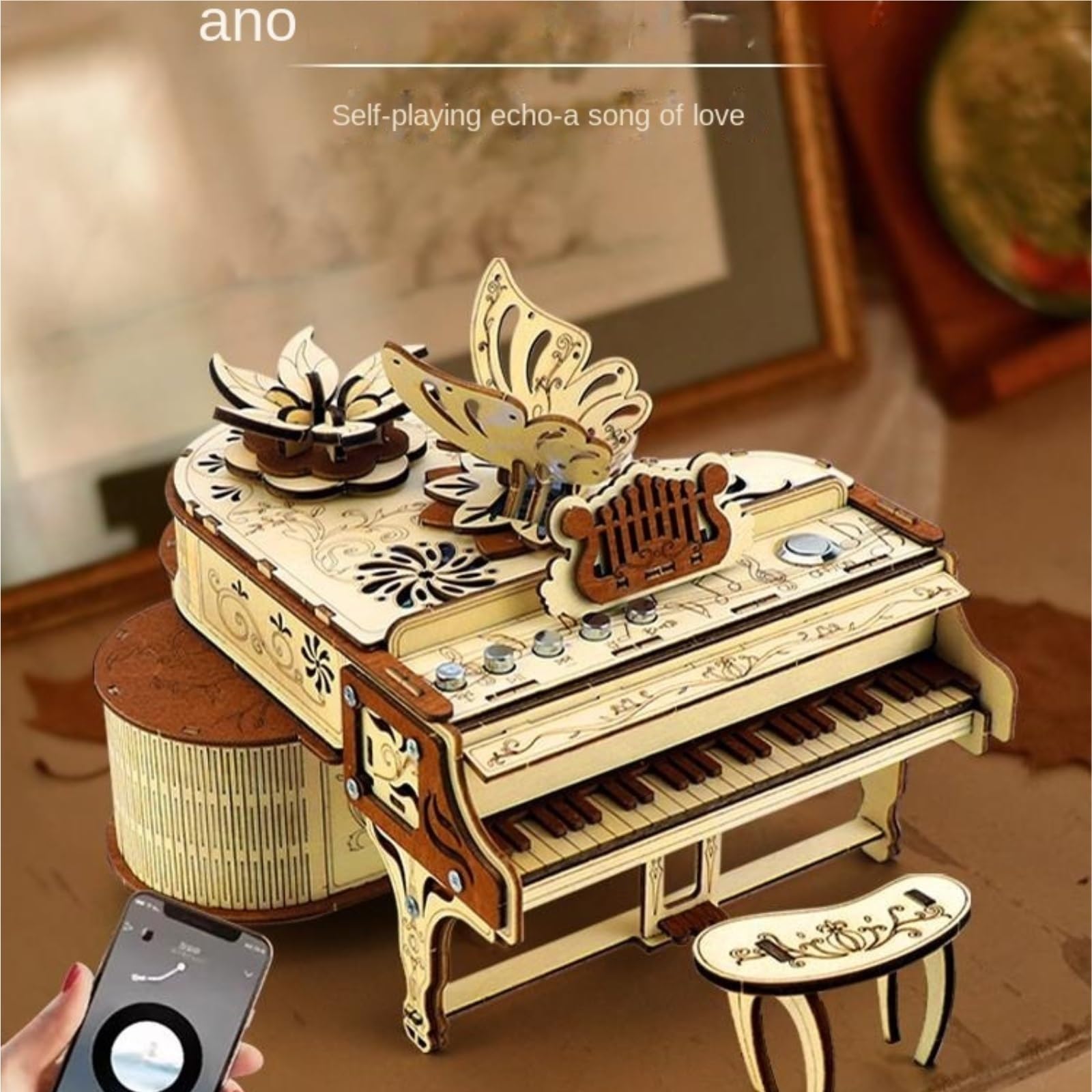 Caja De Música Decorativa Caja De Música Piano Creativa Madera Hecha A Mano con Fonógrafo Y Conexión Bluetooth Recuerdo Musical