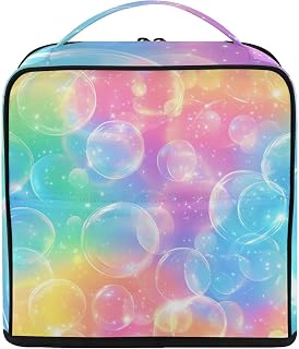 Standing Makeup Bag Dreamy Rainbow Travel Toiletry Bag | Top Handle, Multi-compartment, Trolley Sleeve, Adjustable Dividers, Large Capacity,Colorful Print