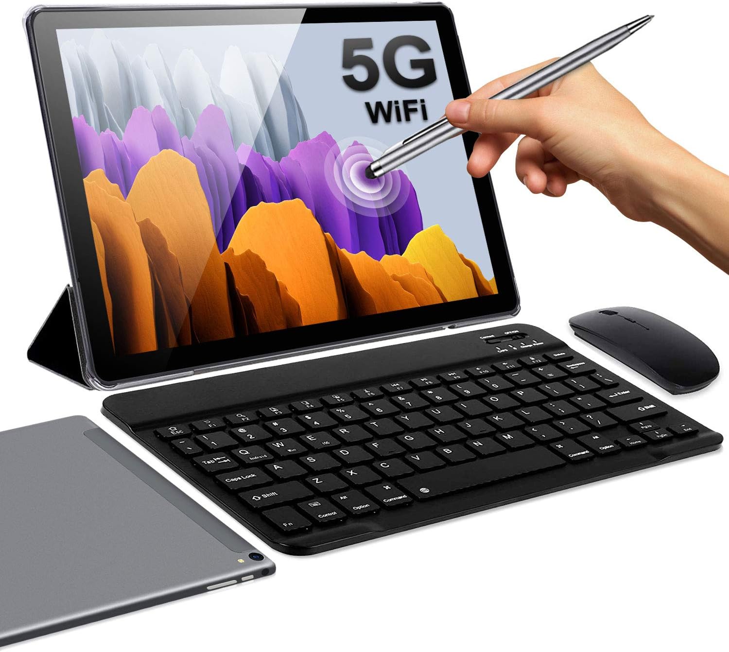2 in 1 Android Tablet 10 Inch 5G Dual WiFi Tablets with Keyboard 4GB RAM 64GB ROM 128GB Expand, Quad-Core 1.6GHz Tablets, Bluetooth, Type-C, Google GMS Certified Tablet PC
