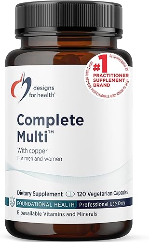Designs for Health DFH Complete Multi con cobre, suplemento integral de vitaminas + minerales con folato, 1000 UI de vitamina D, vitaminas de apoyo