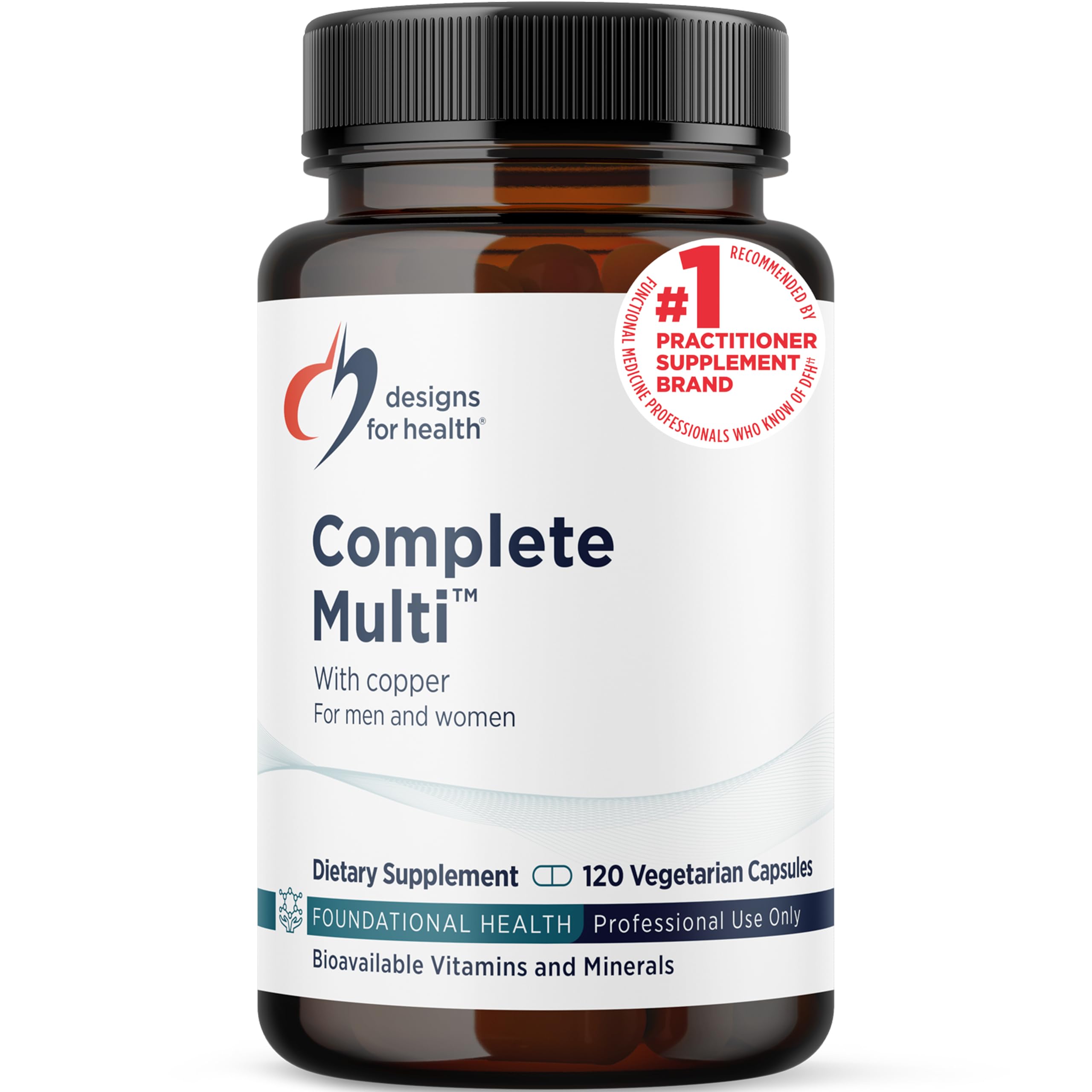 Designs for Health DFH Complete Multi with Copper - Comprehensive Multi Vitamin + Mineral Supplement with Folate, 1000 IU Vitamin D, Immune Support Vitamins - Multivitamin with No Iron (120 Capsules)