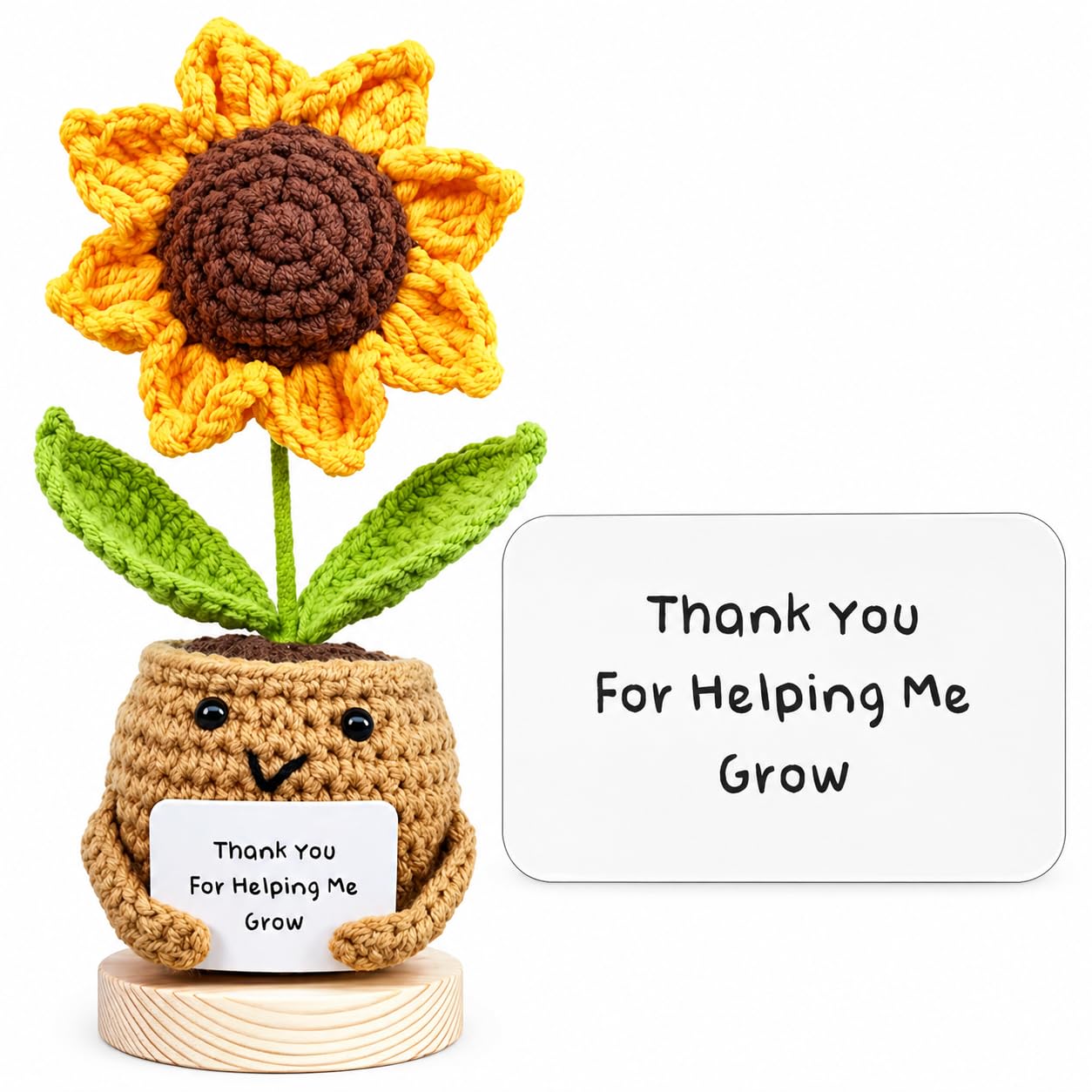 W-Direct Handmade Crochet Plush with Message Card (Sunflower | Helping Me Grow) – Cute Encouragement Gift for Teacher, Appreciation Desk Decor, Emotional Support Crochet Doll Thank You Gift