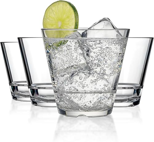 Drinique Unbreakable Caliber Rocks - Vaso de whisky (caja de 24) vasos de whisky antiguos de 9.5 onzas, apilables, inastillables, aptos para