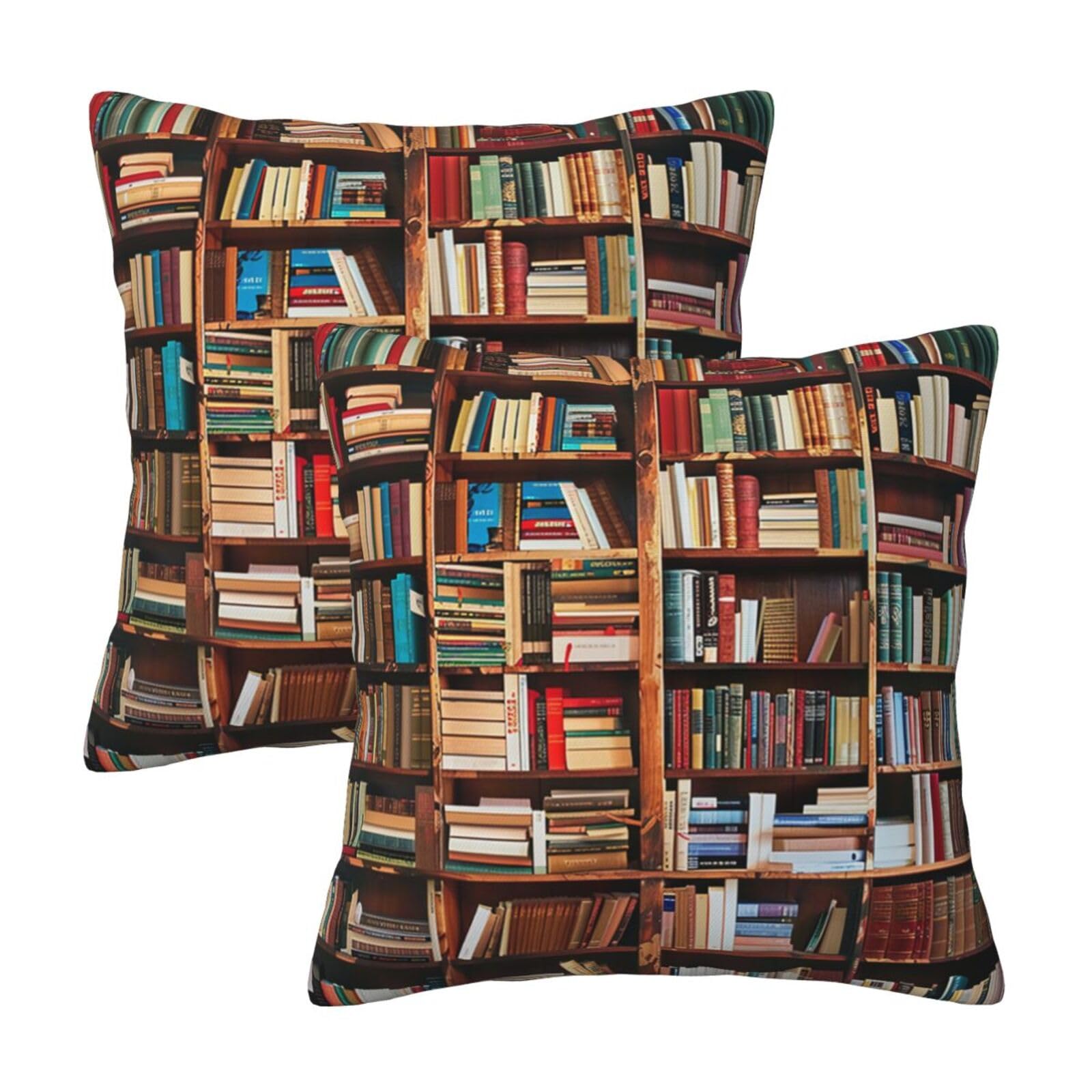 books Throw Pillow Cases 2 Pack Square Pillowcases Soft Pillow Protectors for Couch Livingroom Sofa Bed Office Car,45x45 CM