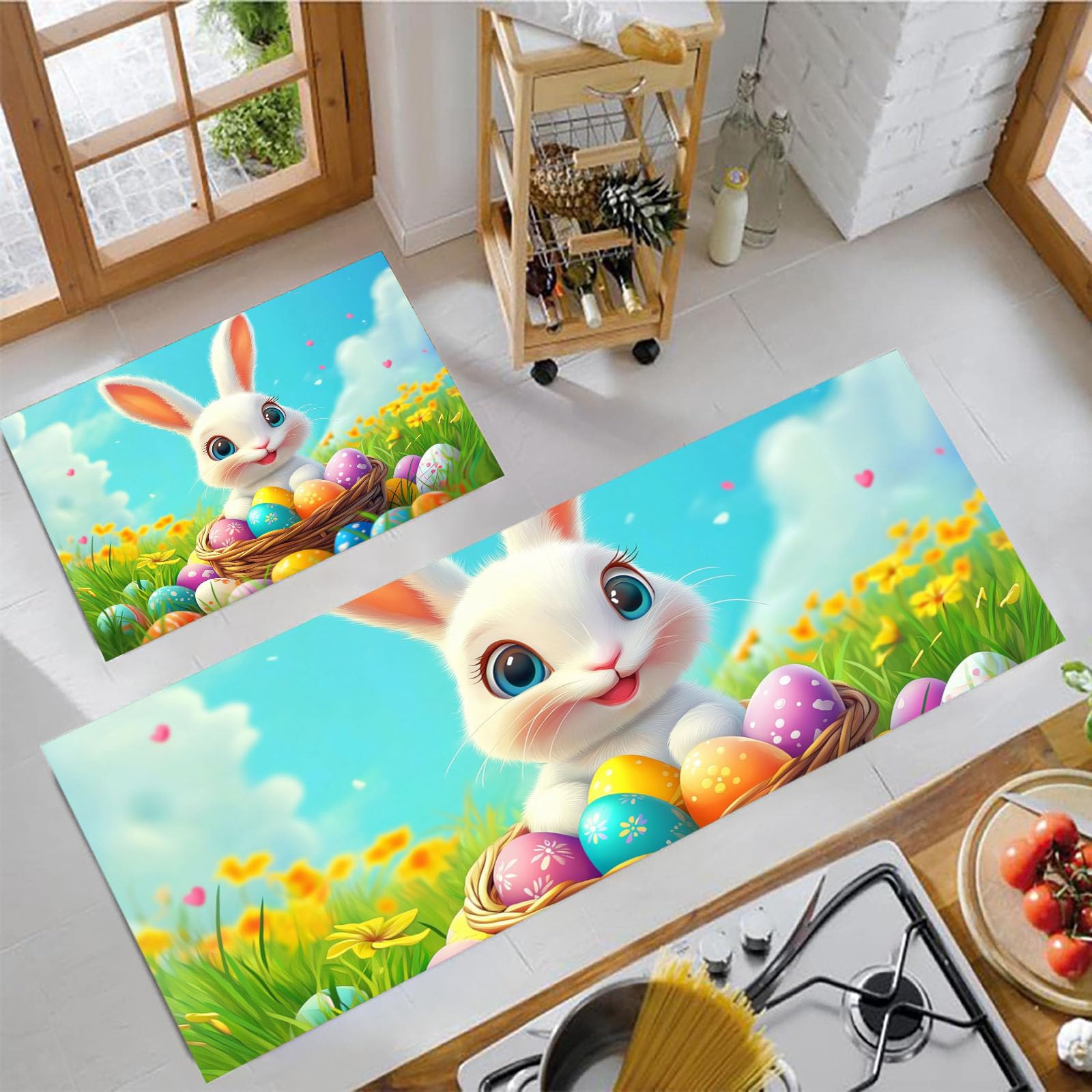 Alfombrillas de cocina antideslizantes para evitar caídas y fatiga, juego azul de 2 piezas