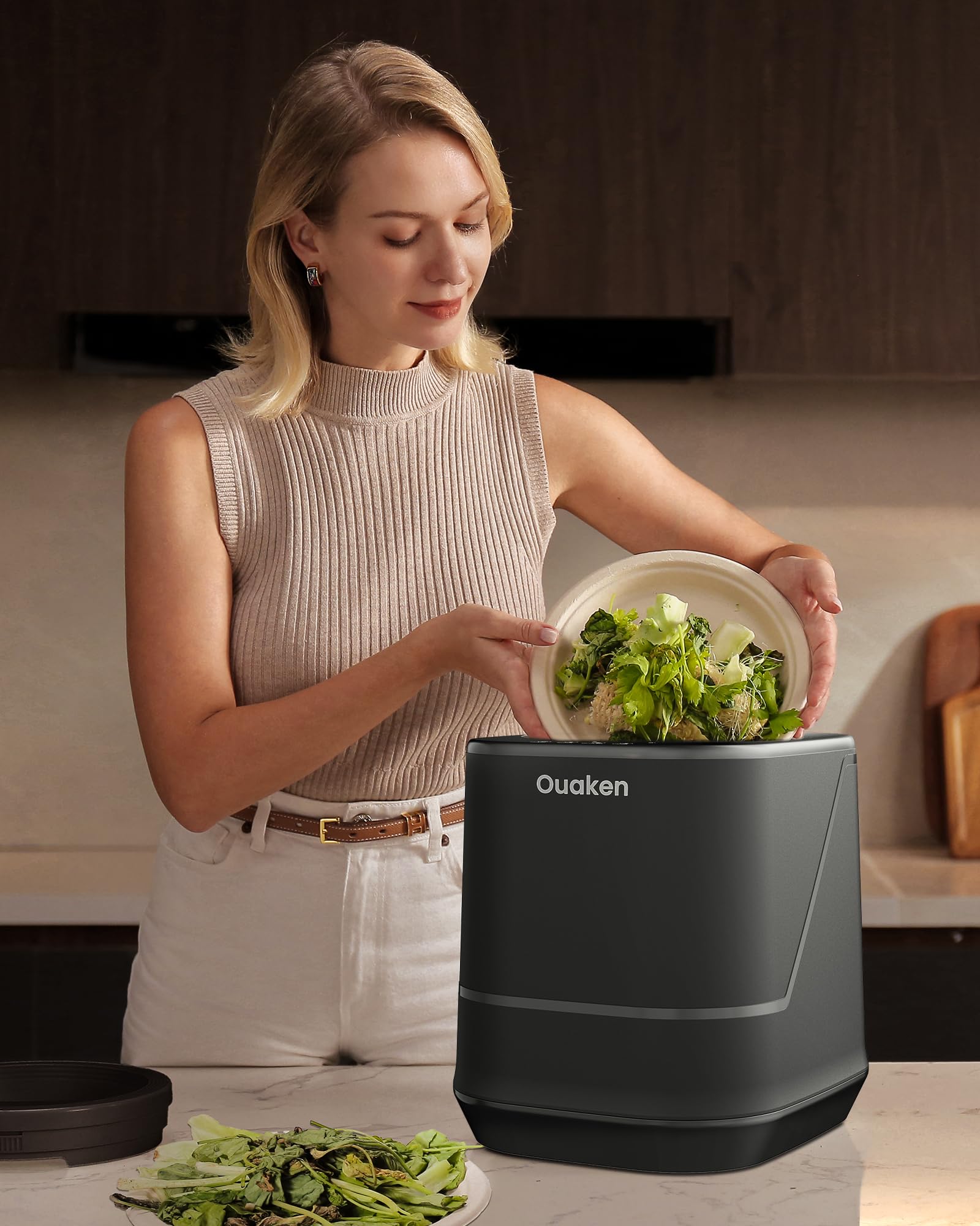Composteur Électrique de Cuisine 4L, Composteur Intelligent de Comptoir, sans Odeur & Silencieux, Auto-nettoyant – Transforme Les Déchets Alimentaires en Engrais, Composteur d’Intérieur, Noir