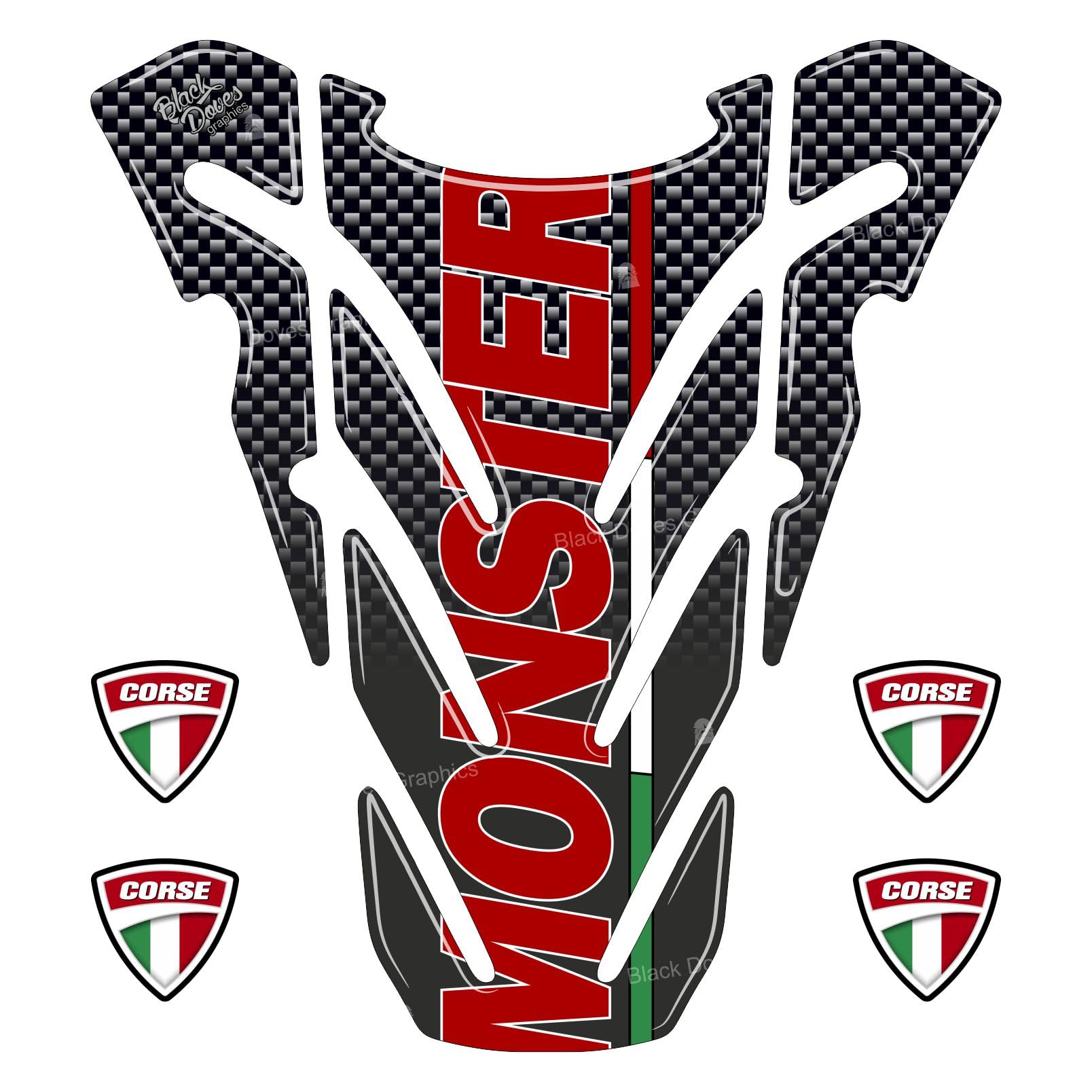 Protection Protection du réservoir Adhésif Résine Compatible avec Ducati Monster 696 796 1100 Tank Pad DE RÉSERVOIR PROTECTIV 3D