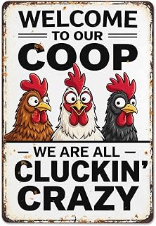 Welcome to Our Coop Funny Chicken Vintage Metal Tin Sign 8x12,Waterproof | Retro Funny Tin Sign,Fade Resistant tinplate Wall Art Decor for Outdoor Patio,Garden,Yard,Kitchen,Bathroom,Bar,Cafe,Garage