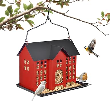 Hanging Bird Feeder, Outdoor Bird Feeder, Metal Bird Feeder, 5.6LB with Three Small Individual compartments for Finch Cardinal Chickadee, Large Capacity, Weatherproof and Durable