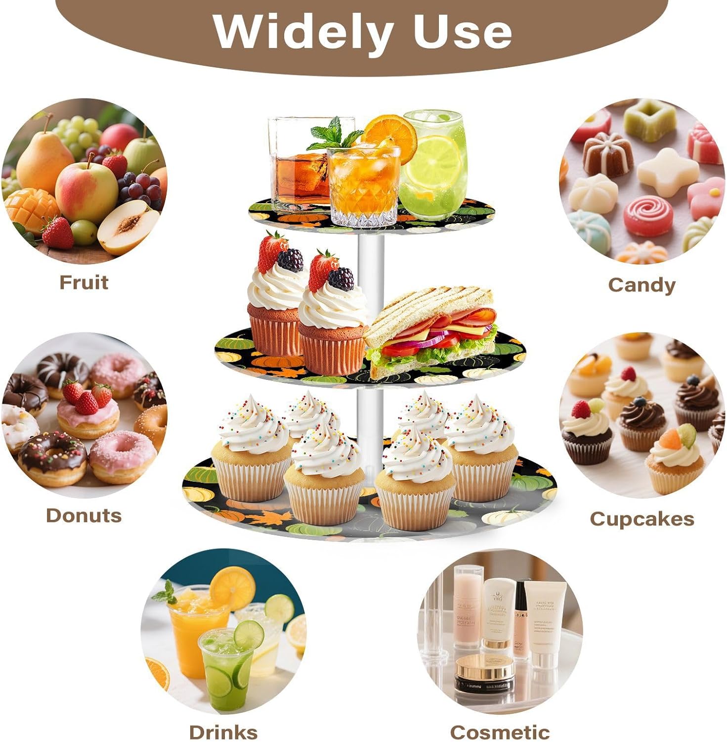 Pumpkin Leaves Maple Leaves 3 Tier Acrylic Cupcake Stand, Cupcake Stand for 34 Cupcakes for Weddings, Christmas,Holidays,Parties,Birthday,Printed Cupcake Tower 23300215