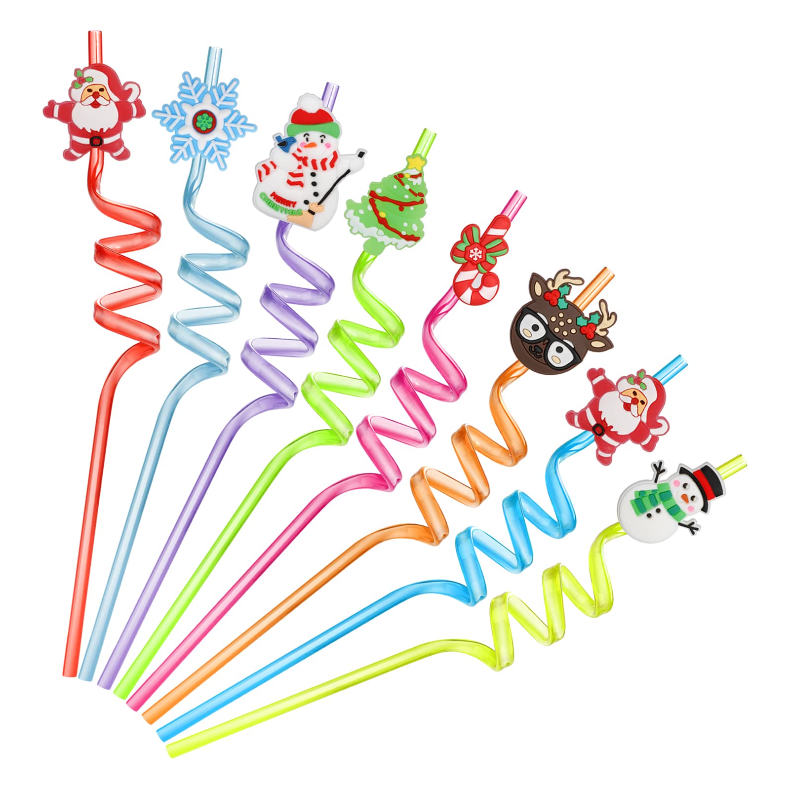 24 Pieces Christmas Straws Reusable Plastic Straws Colorful Xmas Drinking Straws for Christmas Theme Party Favors Decorations