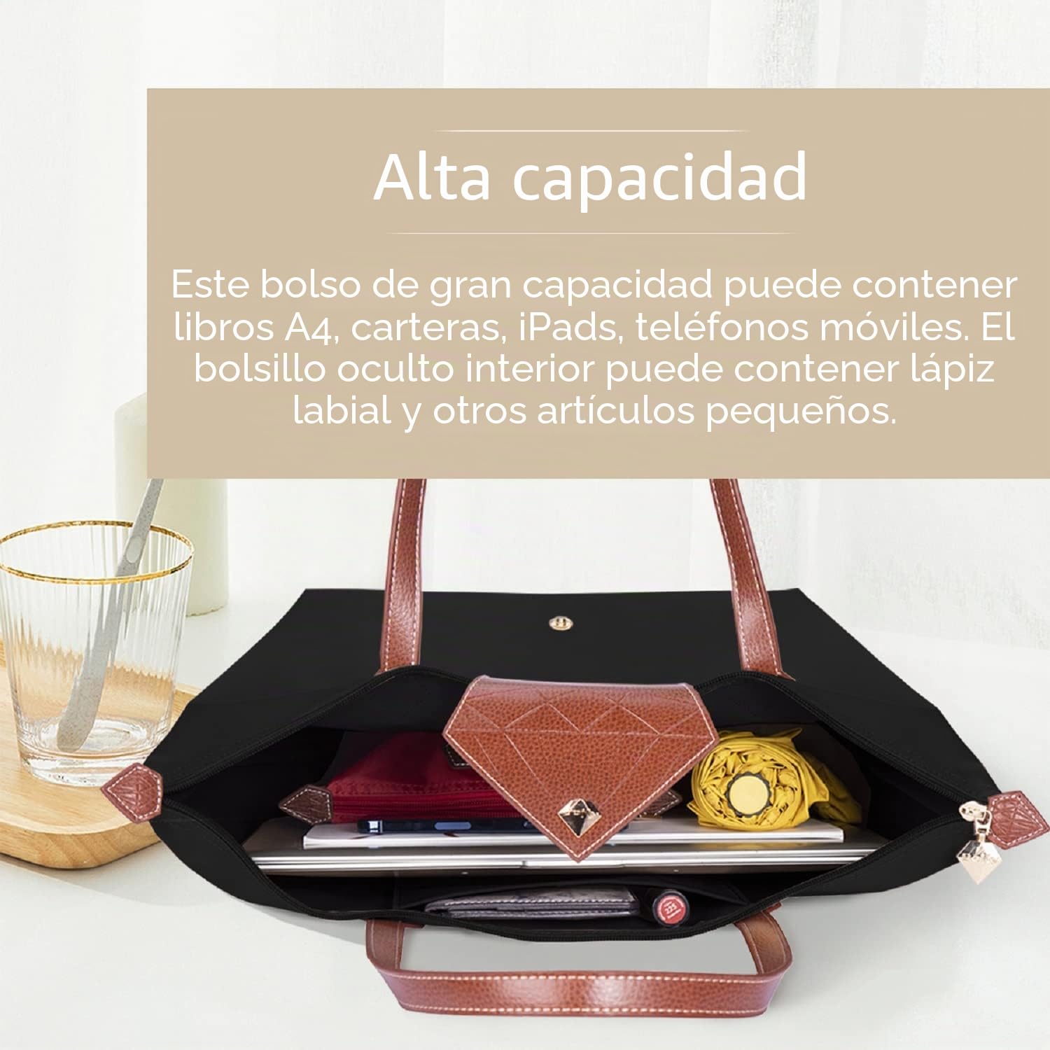 Bolsos de Mano para Mujer Elegante Bolso de Hombro de Nailon Impermeable para Mujer Bolso con Asa Superior Bolso de Viaje de Playa Plegable para el Trabajo, Compras, Grande