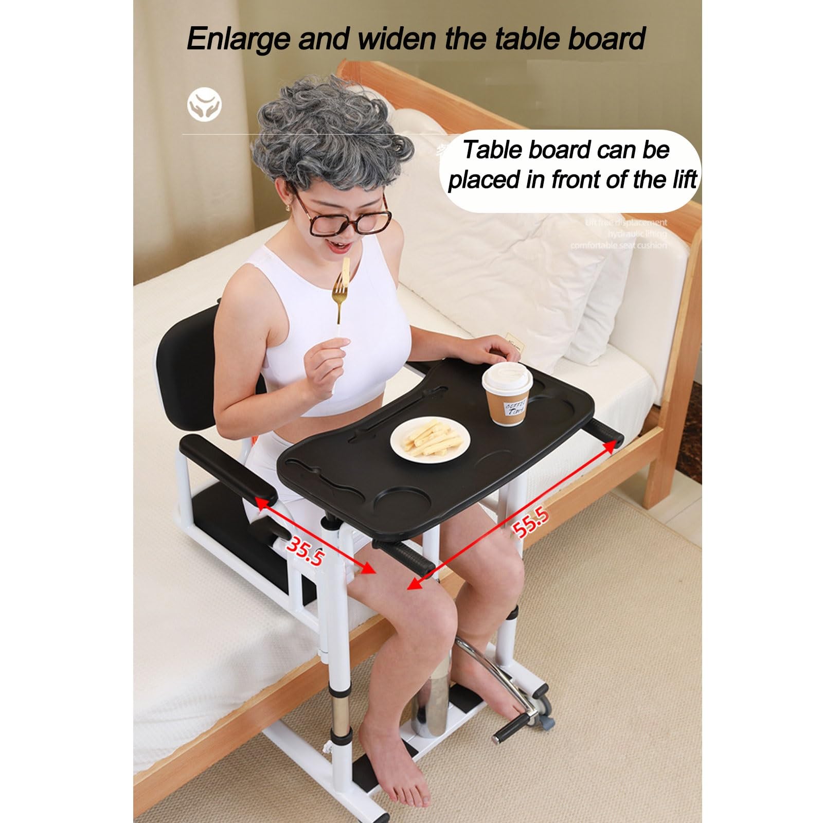 Silla de Traslado de Pacientes, Silla de Ruedas for Ancianos con Asiento Dividido en 180 °, Silla de Ruedas Elevadora de Enfermería, Carga Máxima: 220 Kg/440 Libras (Color : Black)