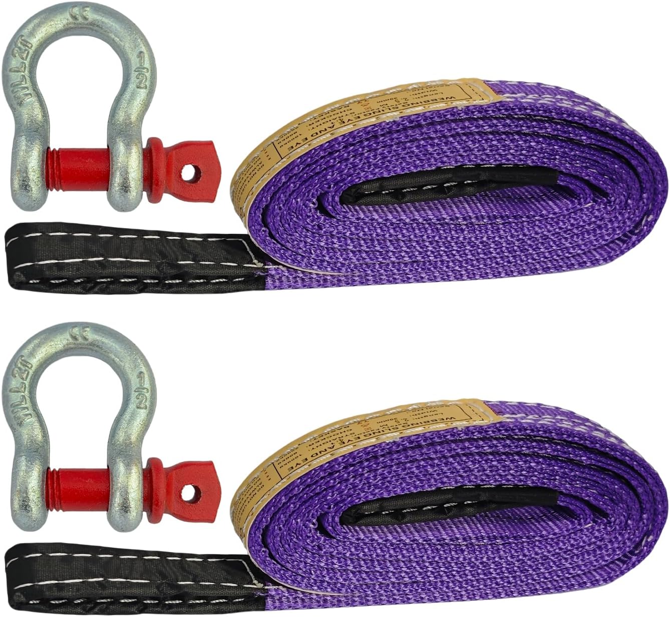 HENBOW Web Sling with D Ring Shackle,8FT× 1In Heavy Duty Flat Lift Sling 8800 lbs Capacity，Lift Sling Straps for Hoist Car Tree Saver Winch Recovery