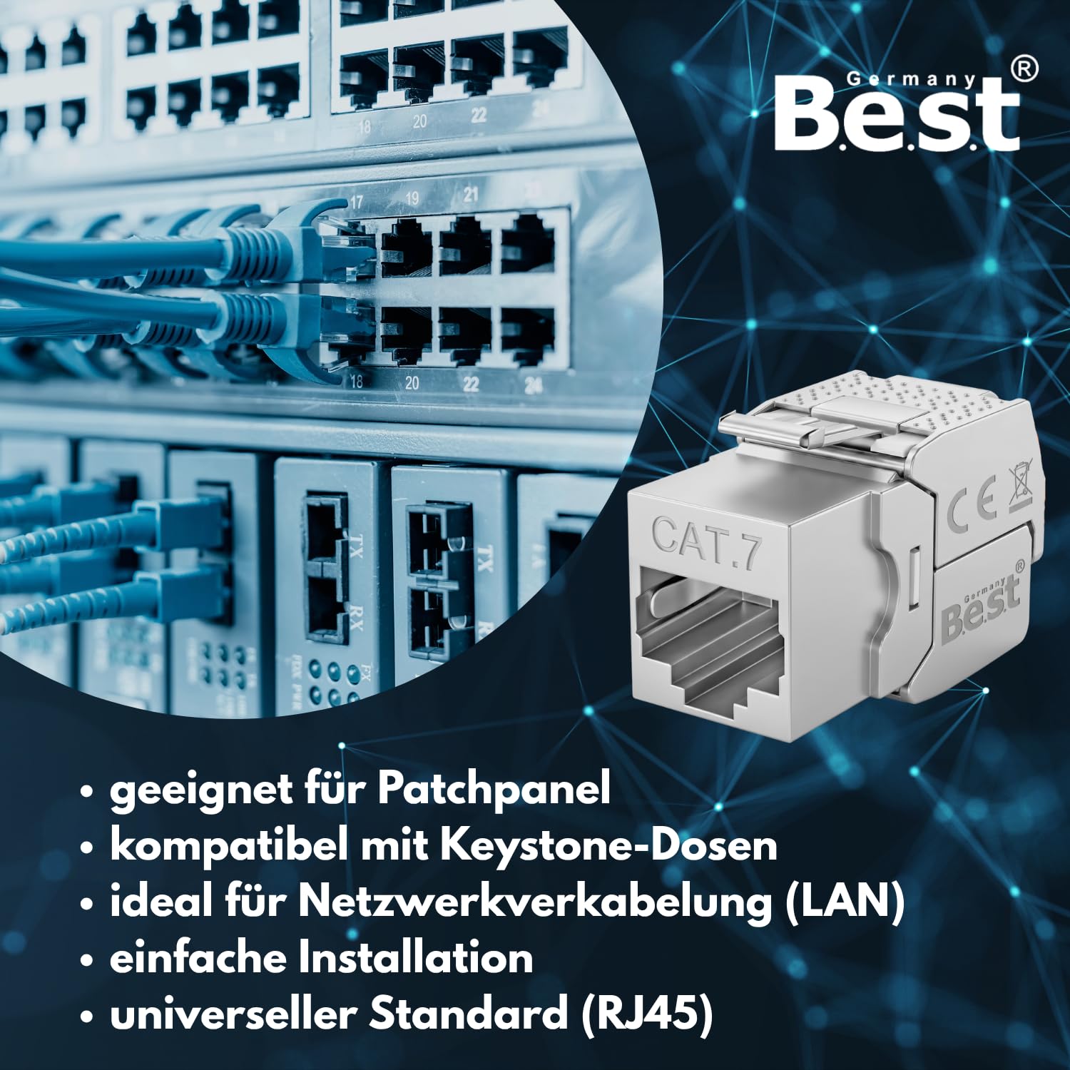 12x CAT 7 Keystone Netzwerkmodul RJ45 – High-Speed Keystone Buchse, werkzeugfreie Montage, 10 Gbit/s, STP geschirmt, vergoldete Kontakte, kompatibel mit AWG 22–26 & Patchpanel/Netzwerkdosen
