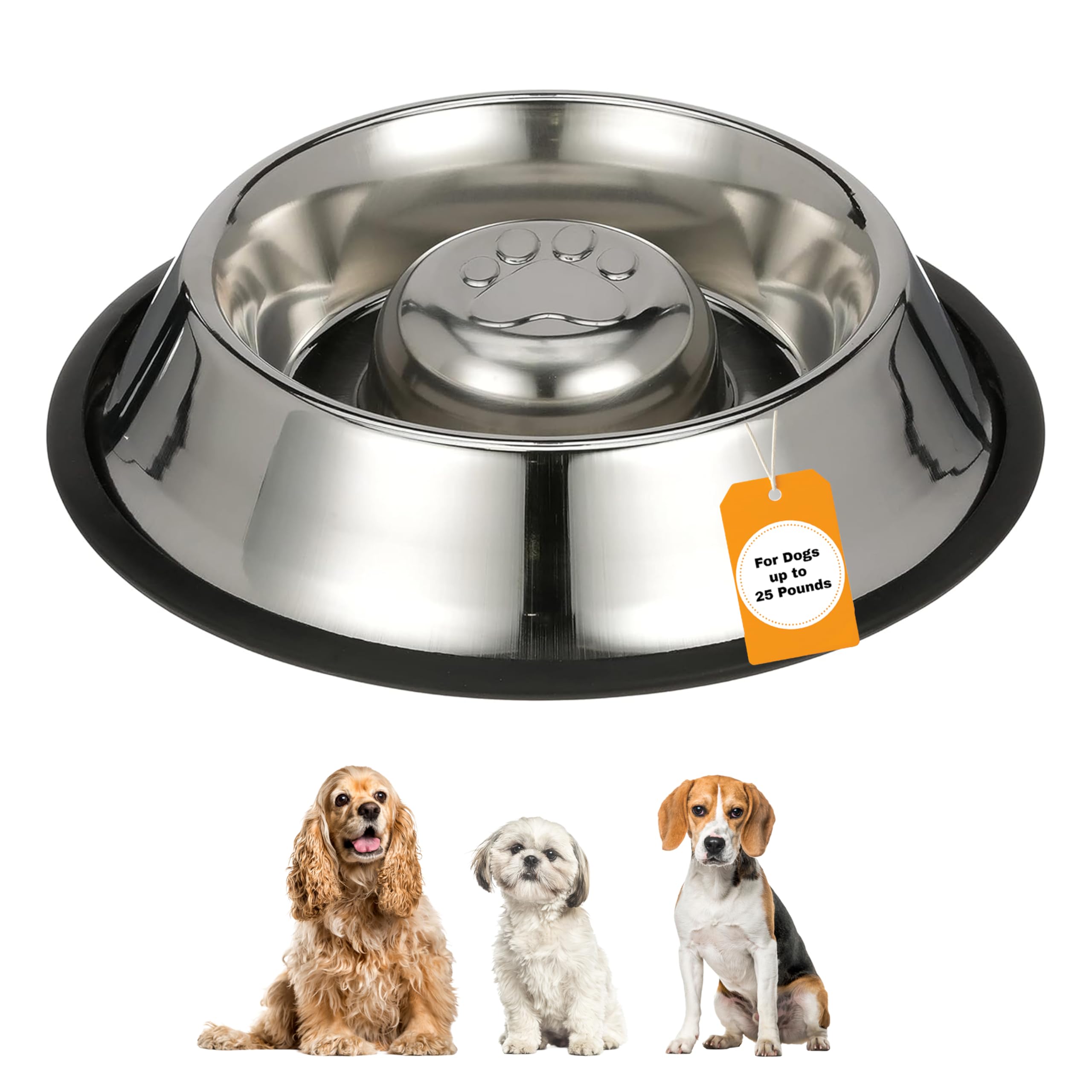 Neater Pet Brands Stainless Steel Slow Feed Bowl - Non-Tip & Non-Skid - Stops Dog Food Gulping, Bloat, Indigestion, and Rapid Eating (1.5 Cup)