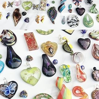 RISEON 12pcs Handmade Murano Lampwork Glass Teardrop Pendants - Random Italian Style Water Drop Jewelry Charms