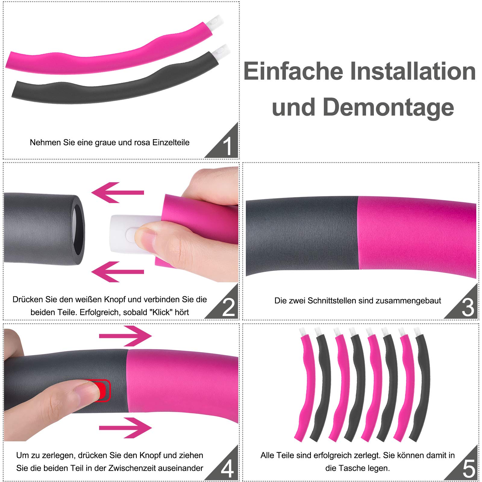 RIRGI Hoola Hoop Reifen Erwachsene & Kinder, Hula Hoop zum Abnehmen und Massage, 8-Abschnitt abnehmbar Hullahub Reifen mit Schaumstoff, Hoola Hup Reifen Fitness für Training/ABS mit Mini Bandmaß