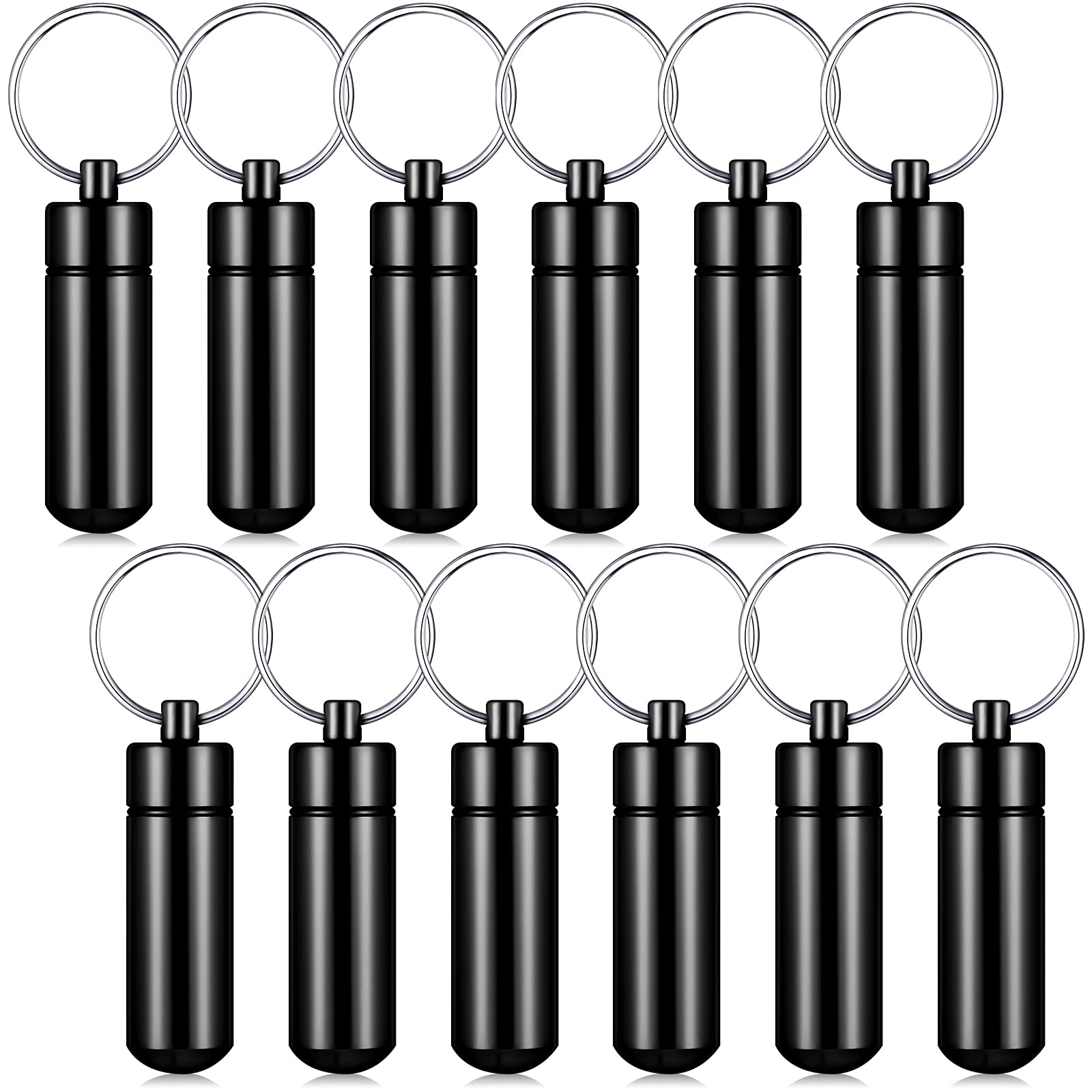 Patelai 12 Pcs Portable Keychain Pill Holder Mini Pocket Pill Case for Men Women Aluminum Geocache Containers Waterproof Metal Medicine Bottle Organizer for Outdoor Camping Travel(Black)