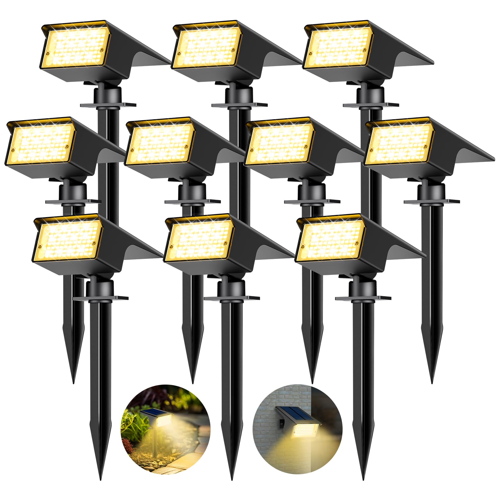 kolpop 10Stück Solar Strahler, 3 Modes 77 LED, IP65 Wasserdicht, 800LM Außenleuchte, Dusk to Dawn Solarleuchten Gartenleuchten für Bäume, Outdoor Pflanzen, Hof