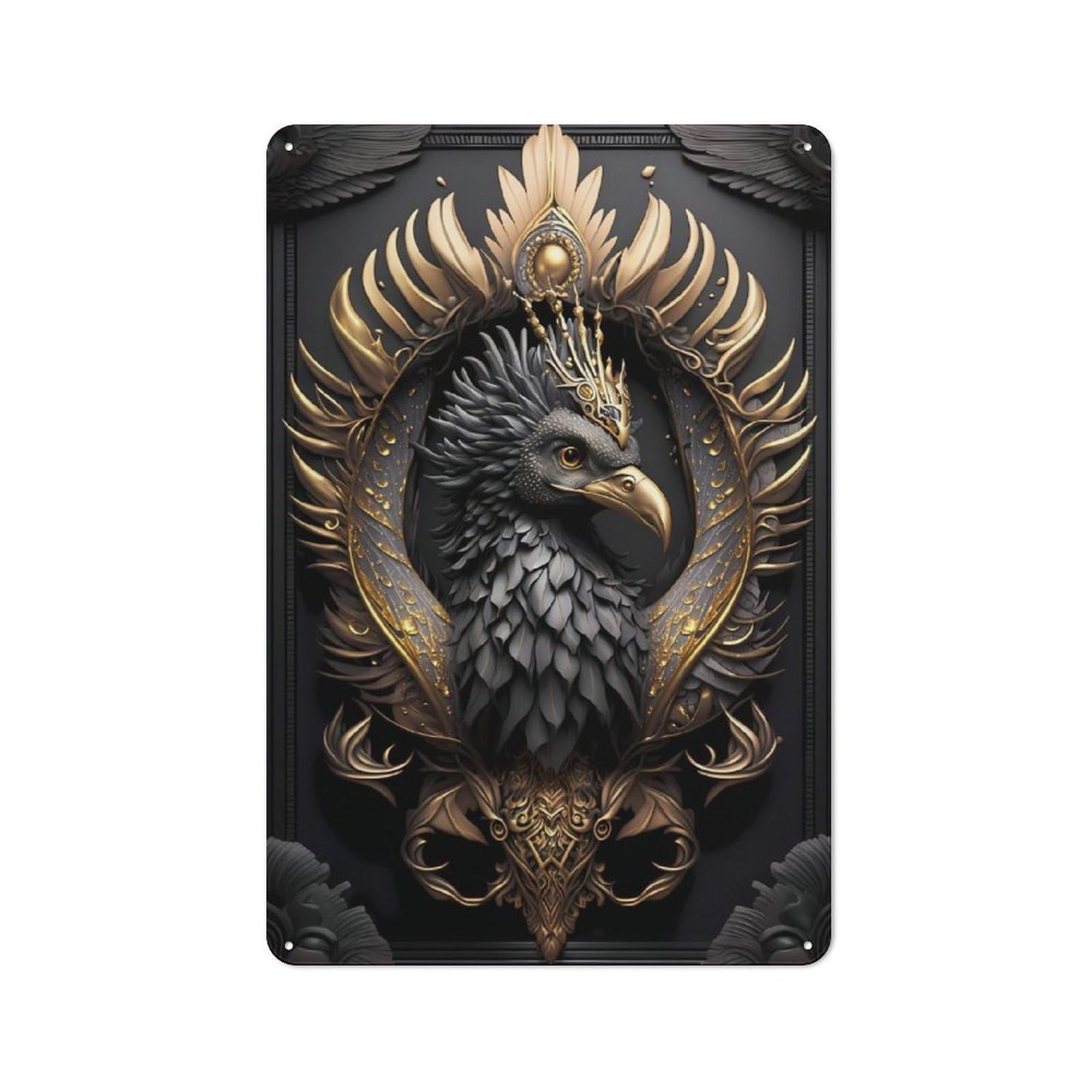 Junmoney Style-20 Golden Phoenix Resurgence Retro Tin Sign 30X20cm For Café Or Restaurant, Housewarming Wall Decor For People Furnishing Café And Restaurant