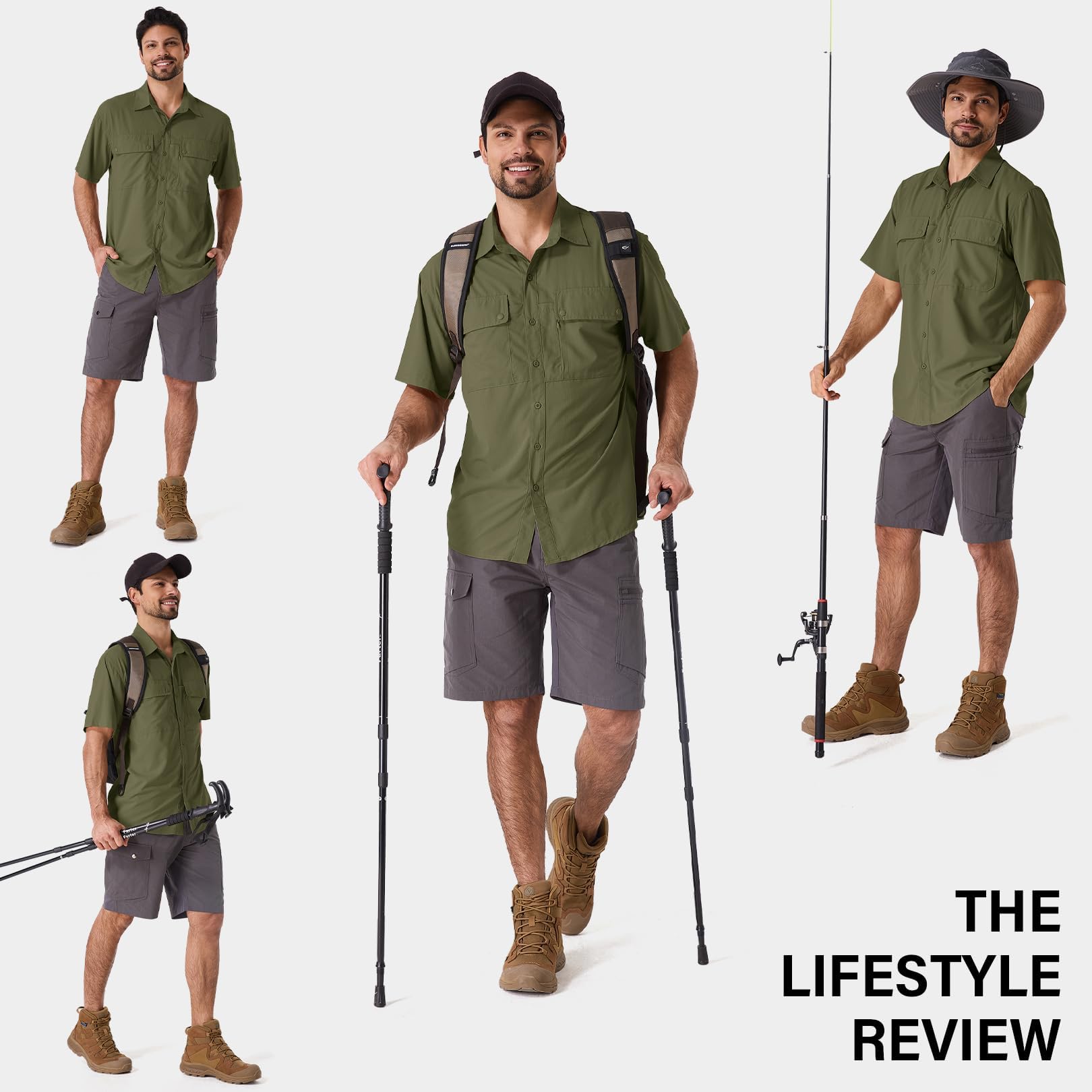 Hemd Herren Kurzarm Safari UPF50+ UV Schutz Wanderhemd Herren Funktionshemd Outdoorhemd Atmungsaktiv Schnelltrocknend Hemd